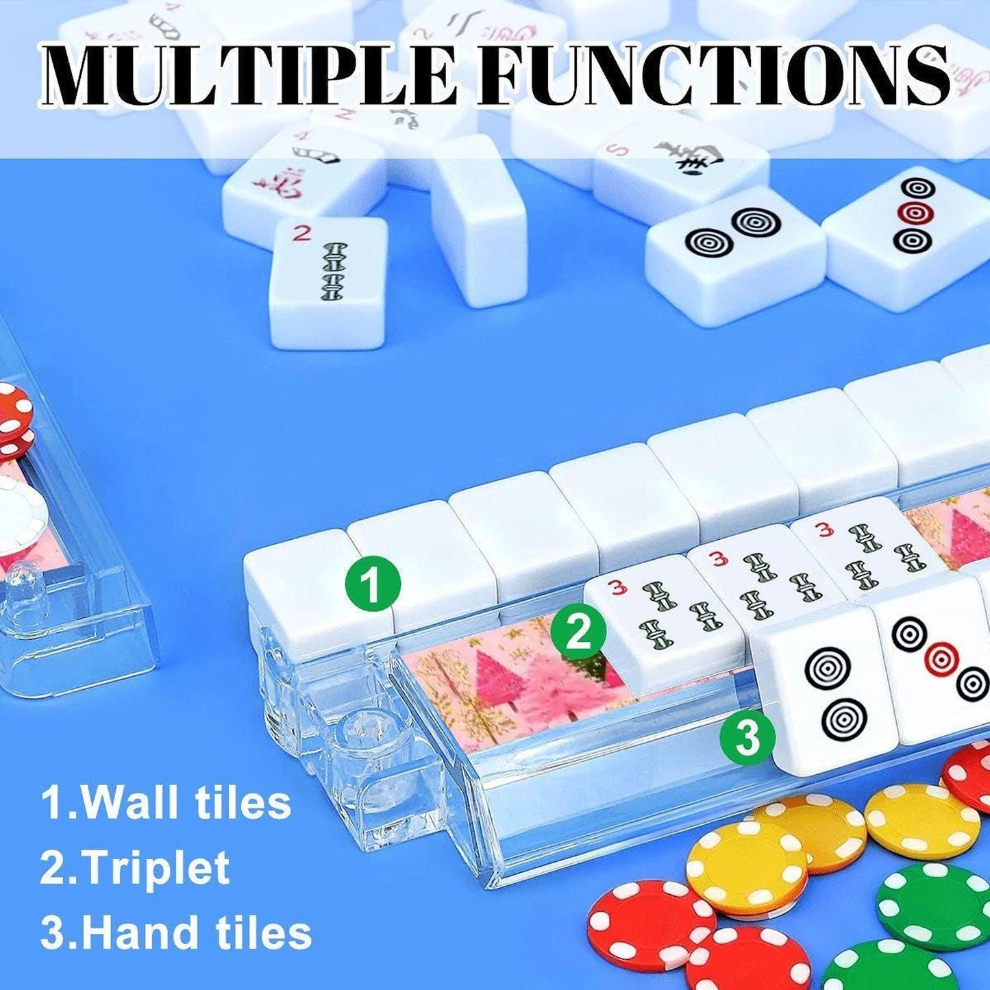 Pink Mahjong Rack Set, 4pcs Festive Acrylic with Christmas Tree Design
