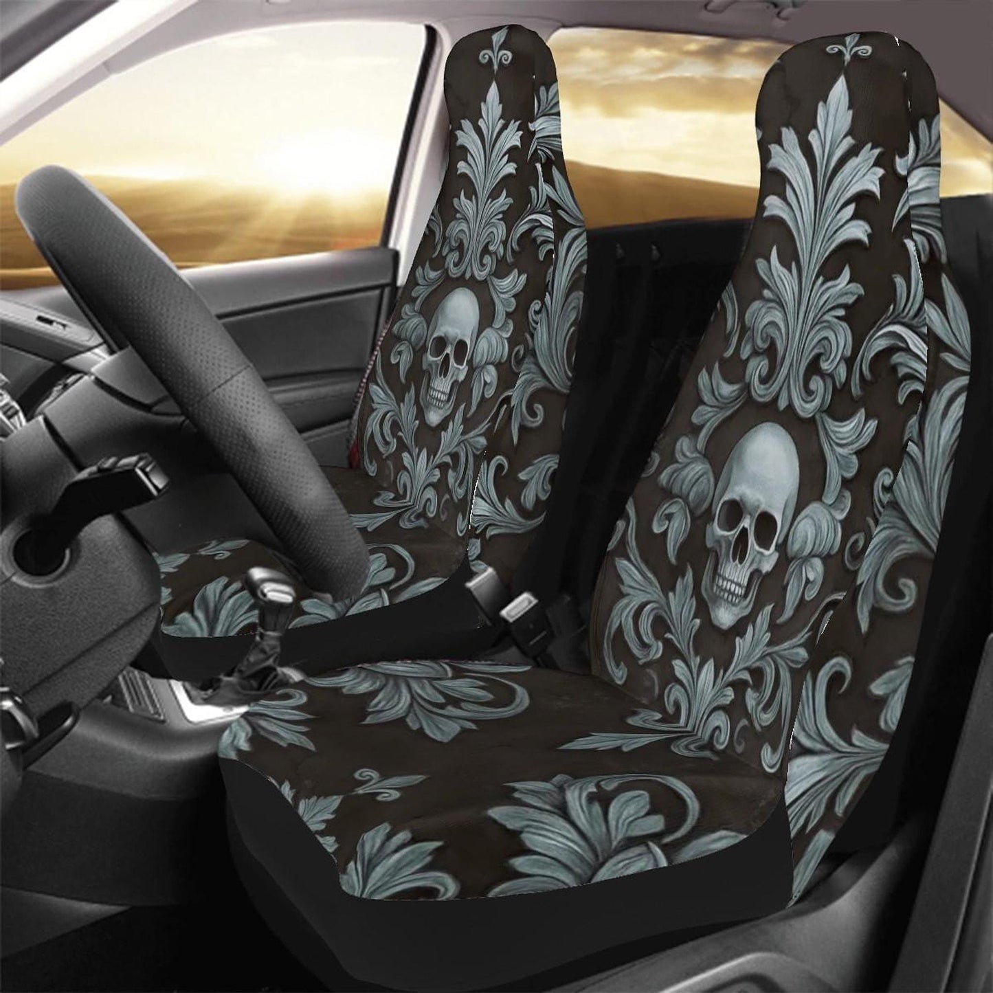 Skull Seat Covers, Durable Polyester Front Car with Gothic Design