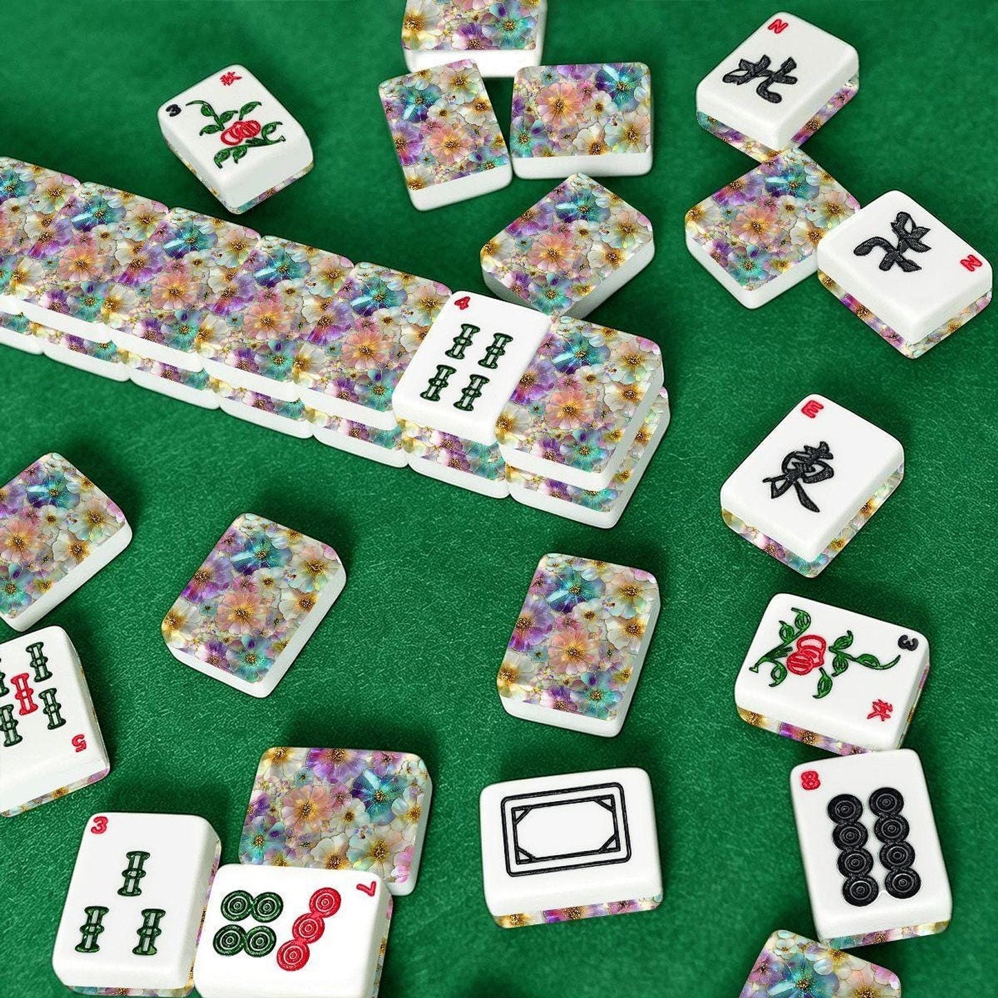 Floral American Mahjong Tiles, Acrylic 166-Piece Set with UV-Printed Designs