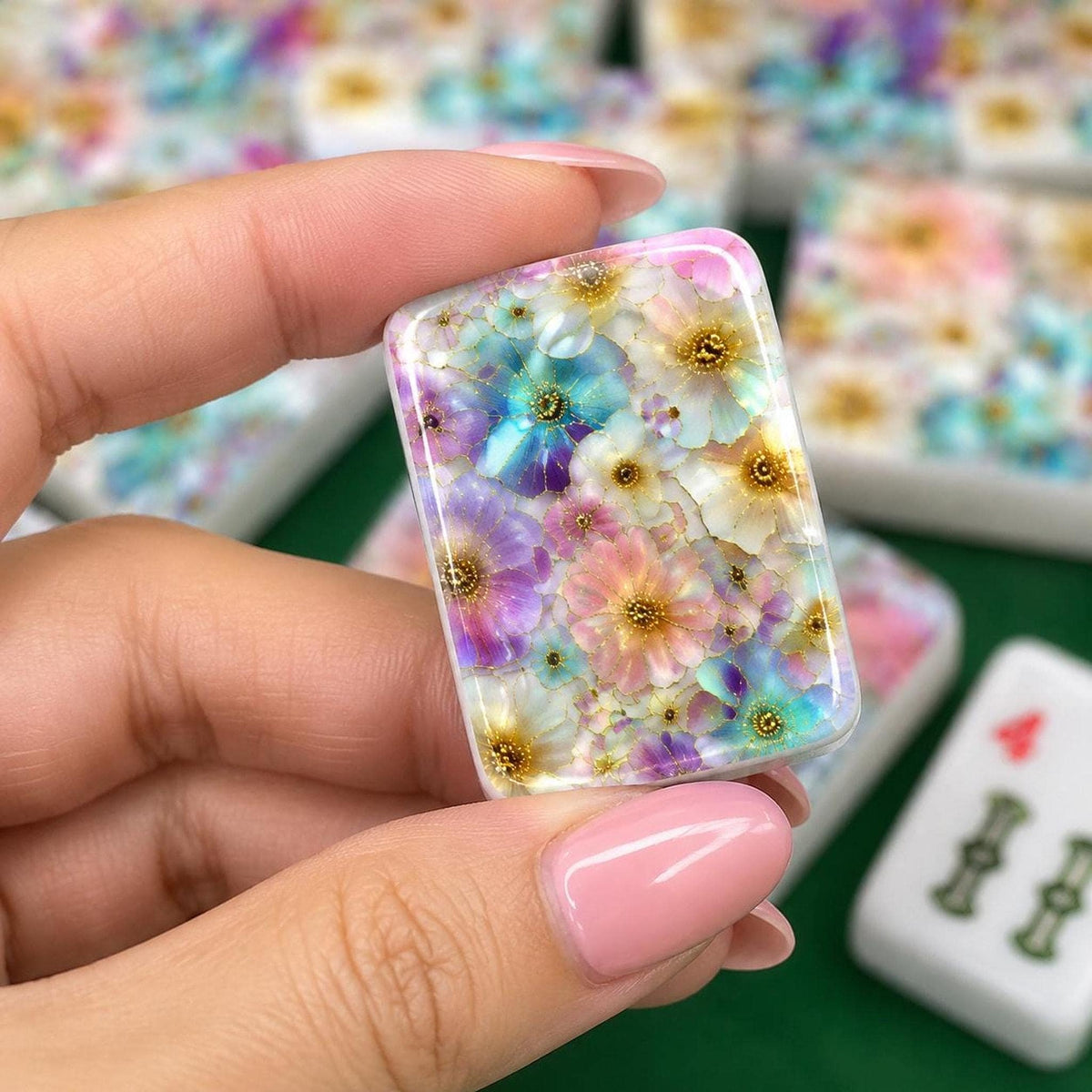 Floral American Mahjong Tiles, Acrylic 166-Piece Set with UV-Printed Designs