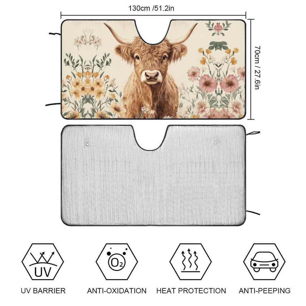 Highland Cow Windshield Sun Shade: Vehicle Cooling Protection for Car & SUV