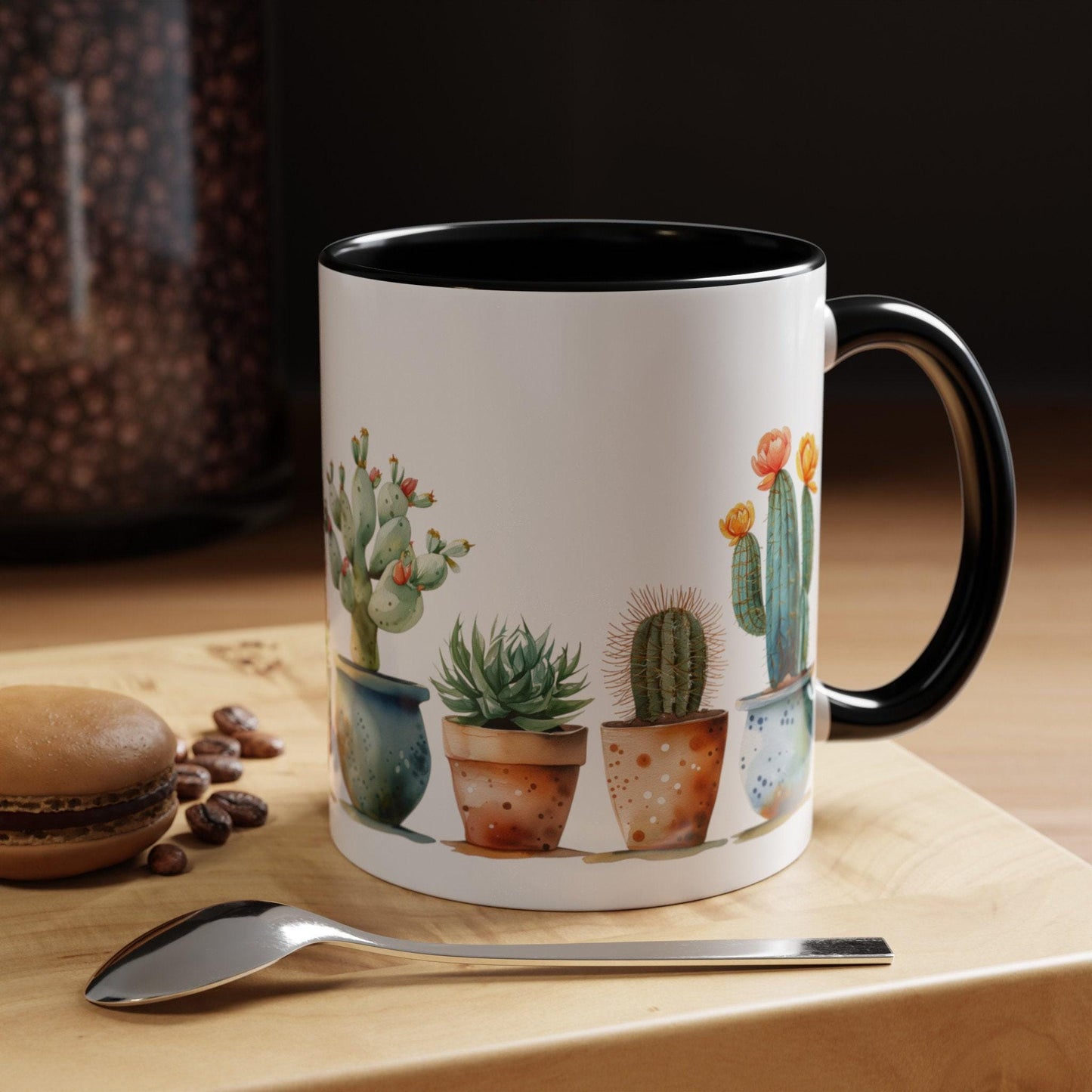 Ceramic Cactus Mug with Colorful Handle, 11oz & 15oz Desert-Inspired Coffee Cup