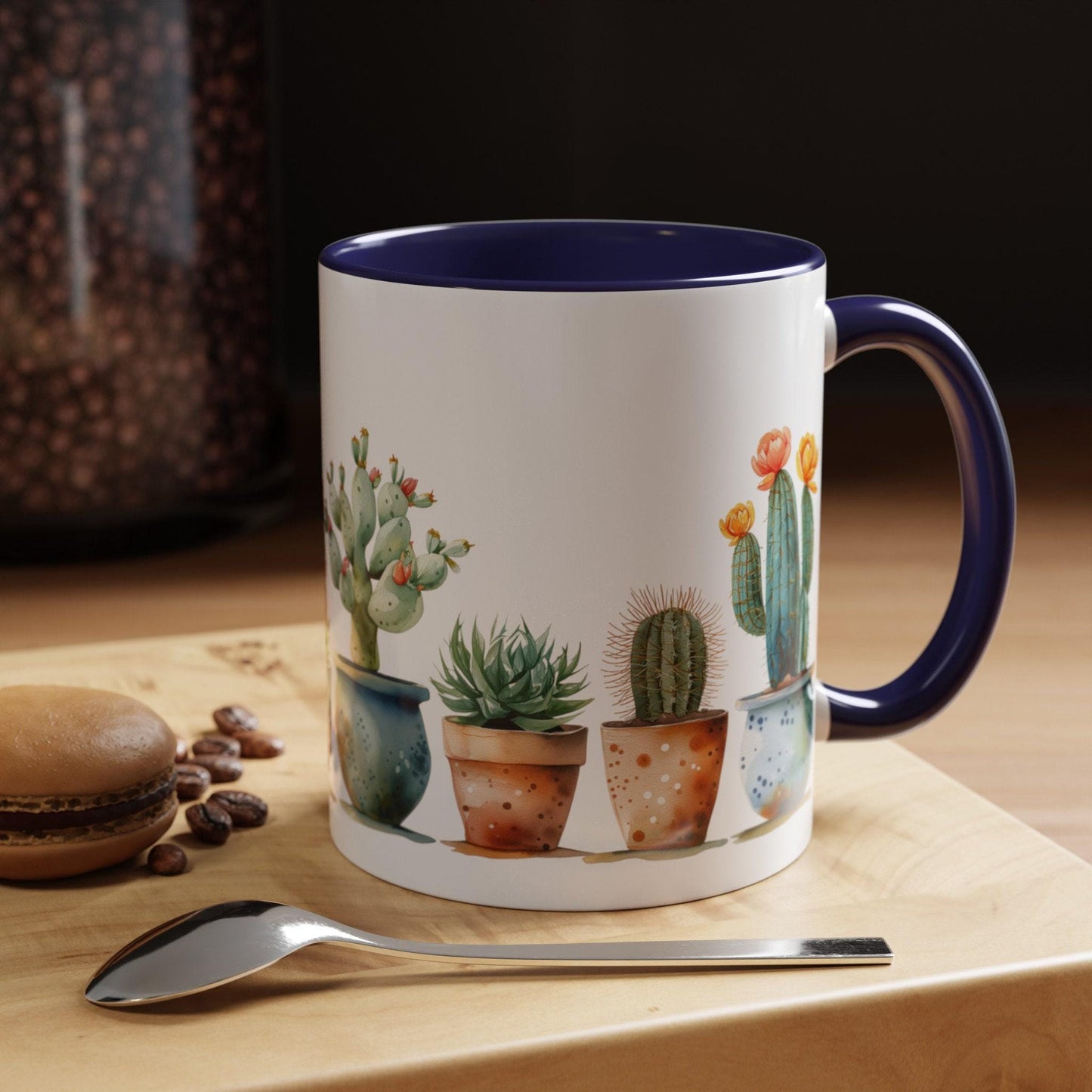 Ceramic Cactus Mug with Colorful Handle, 11oz & 15oz Desert-Inspired Coffee Cup
