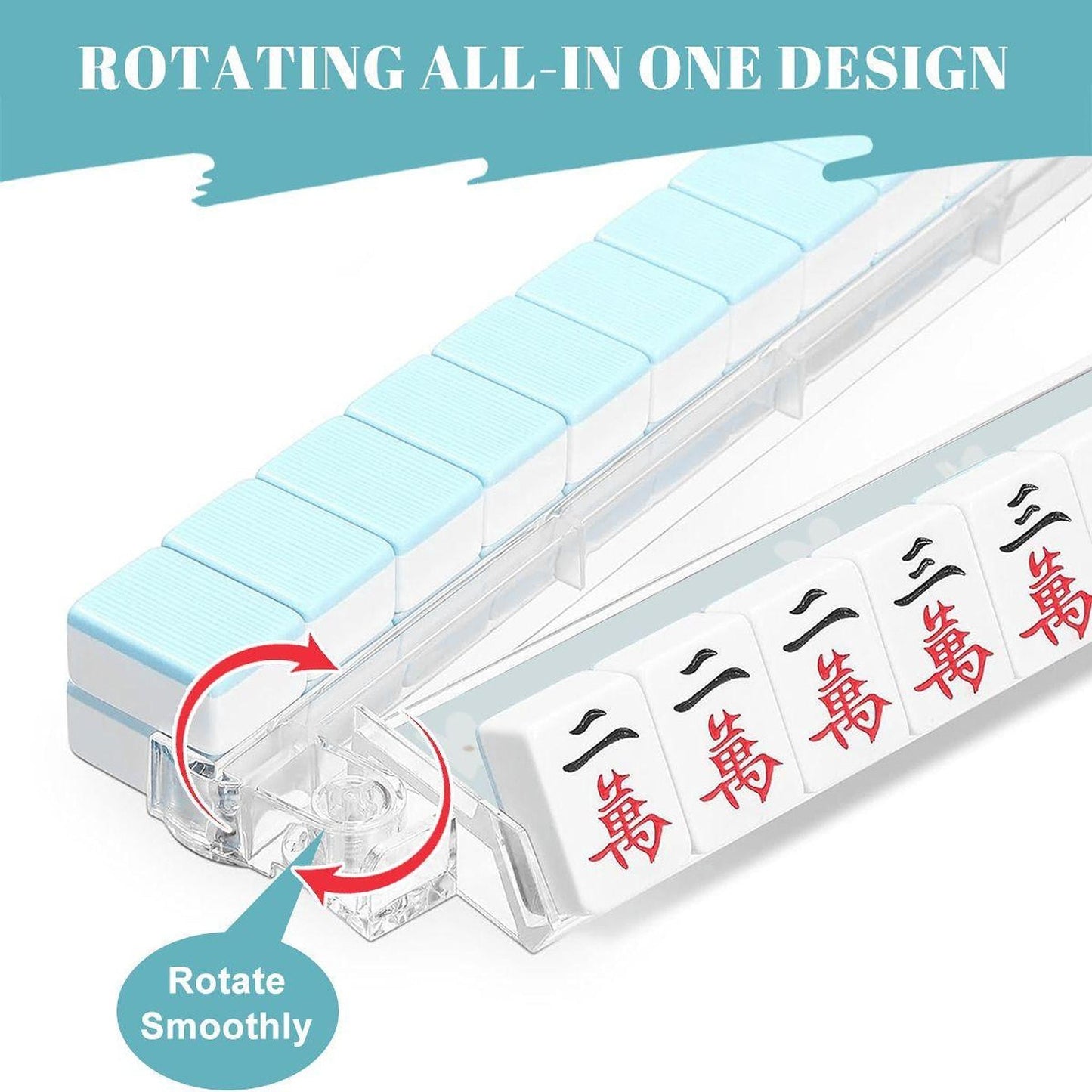 Blue Floral Mahjong Racks Set of 4, Acrylic Tile Pushers with Card Holder