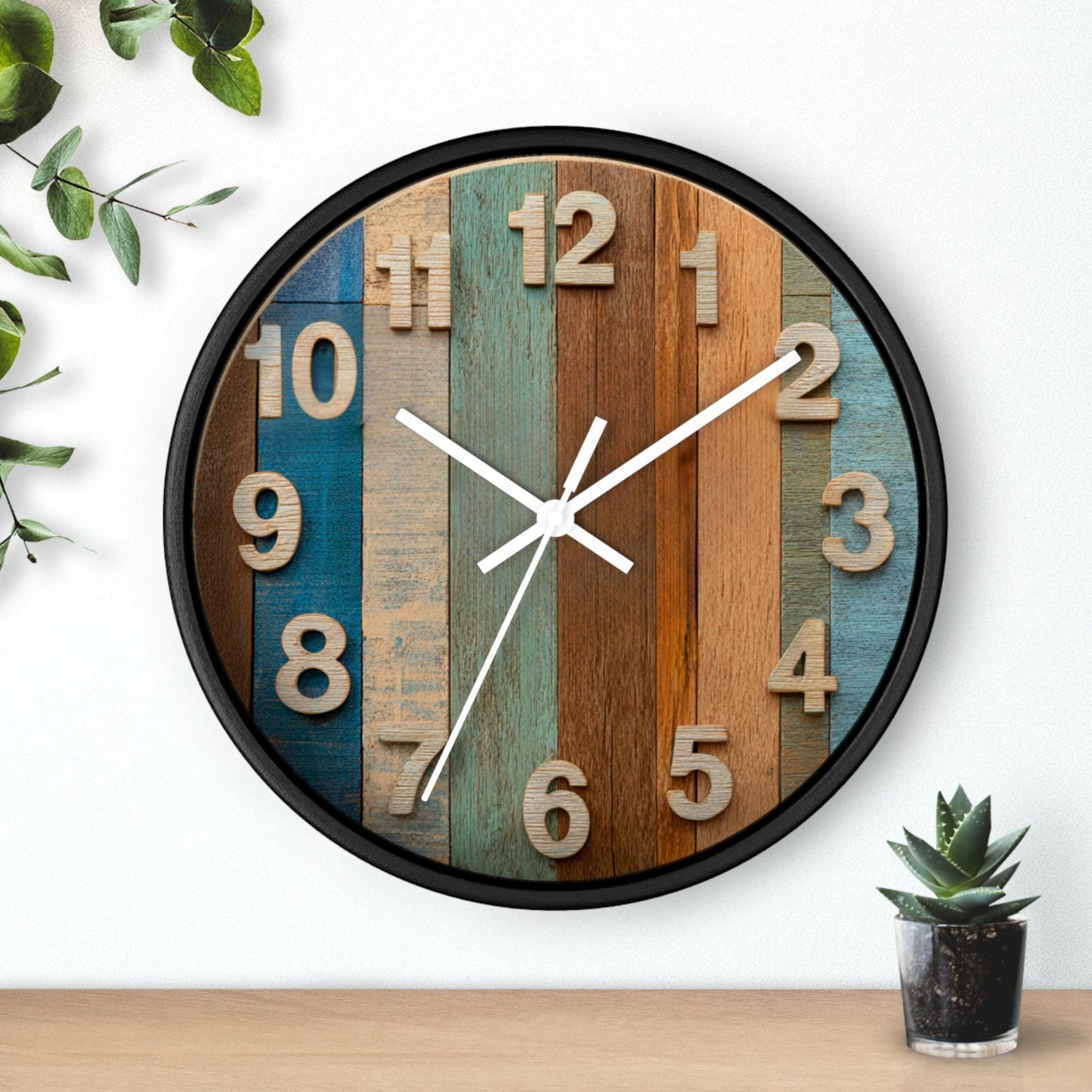 Minimalist Reclaimed Wooden Wall Clock, 10-Inch Plexiglass Face, Farmhouse Decor