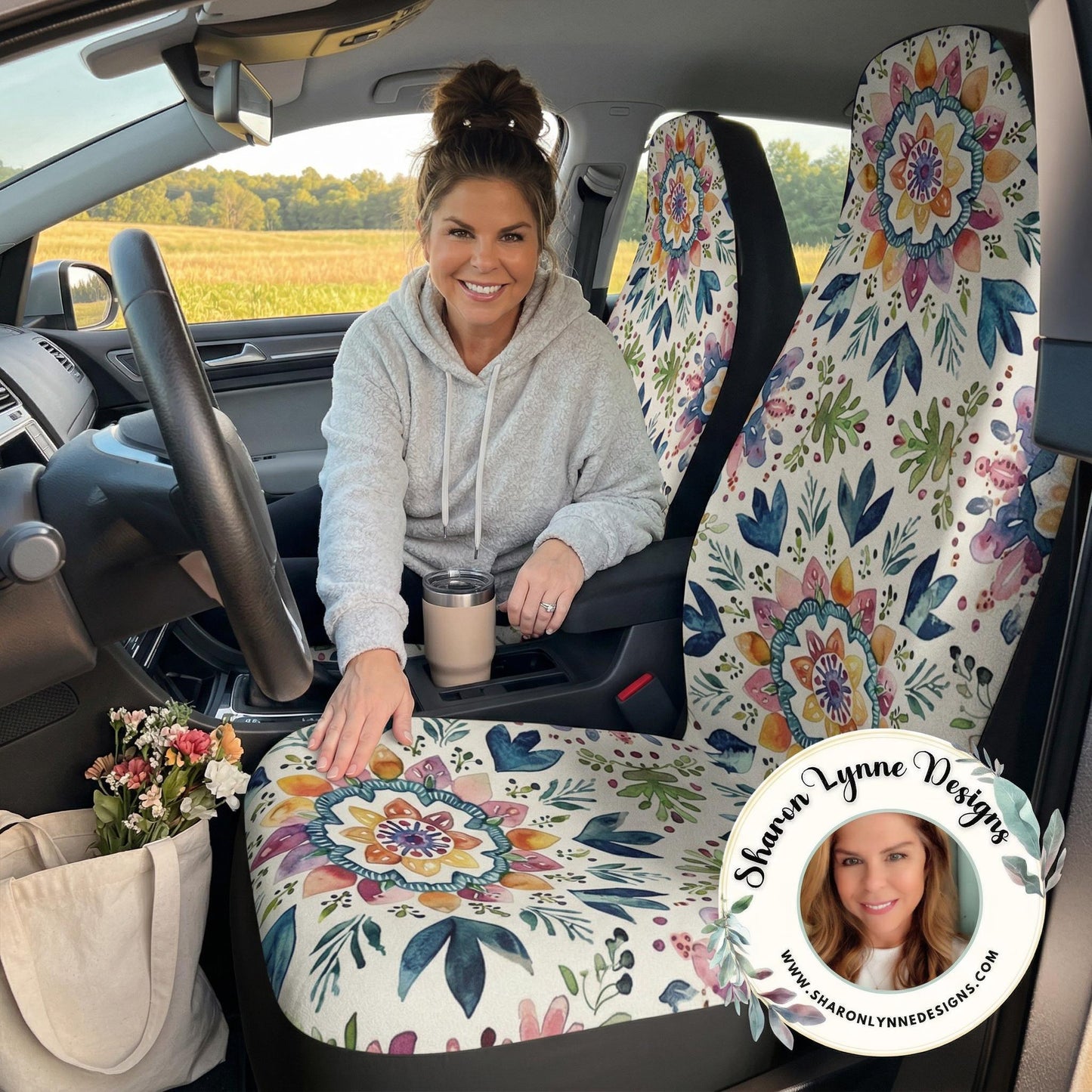 Boho Car Seat Covers, Floral Polyester Design for Stylish Protection