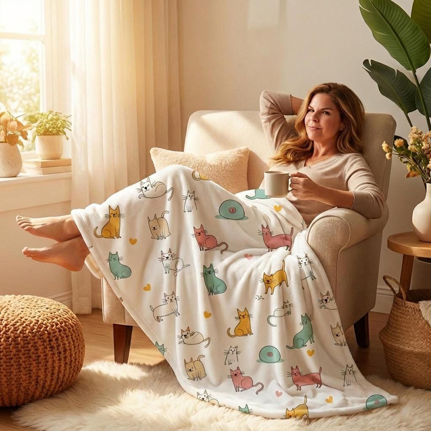 Cat Throw Blanket, Soft Flannel Fleece for Cozy Comfort in Living Rooms and Bedrooms