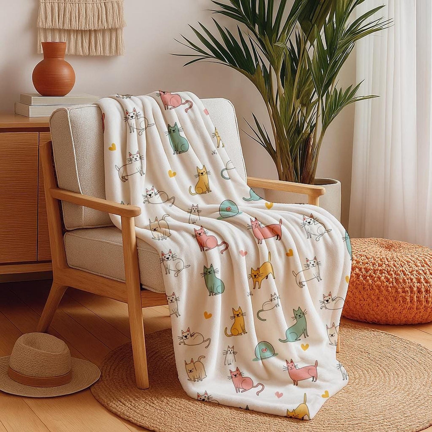 Cat Throw Blanket, Soft Flannel Fleece for Cozy Comfort in Living Rooms and Bedrooms