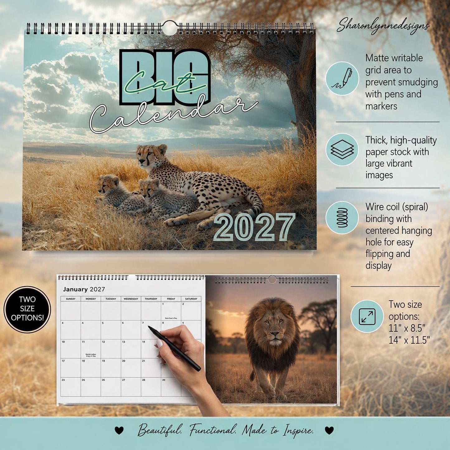 Big Cat Calendar 2027 - Feline Photography Wall Planner