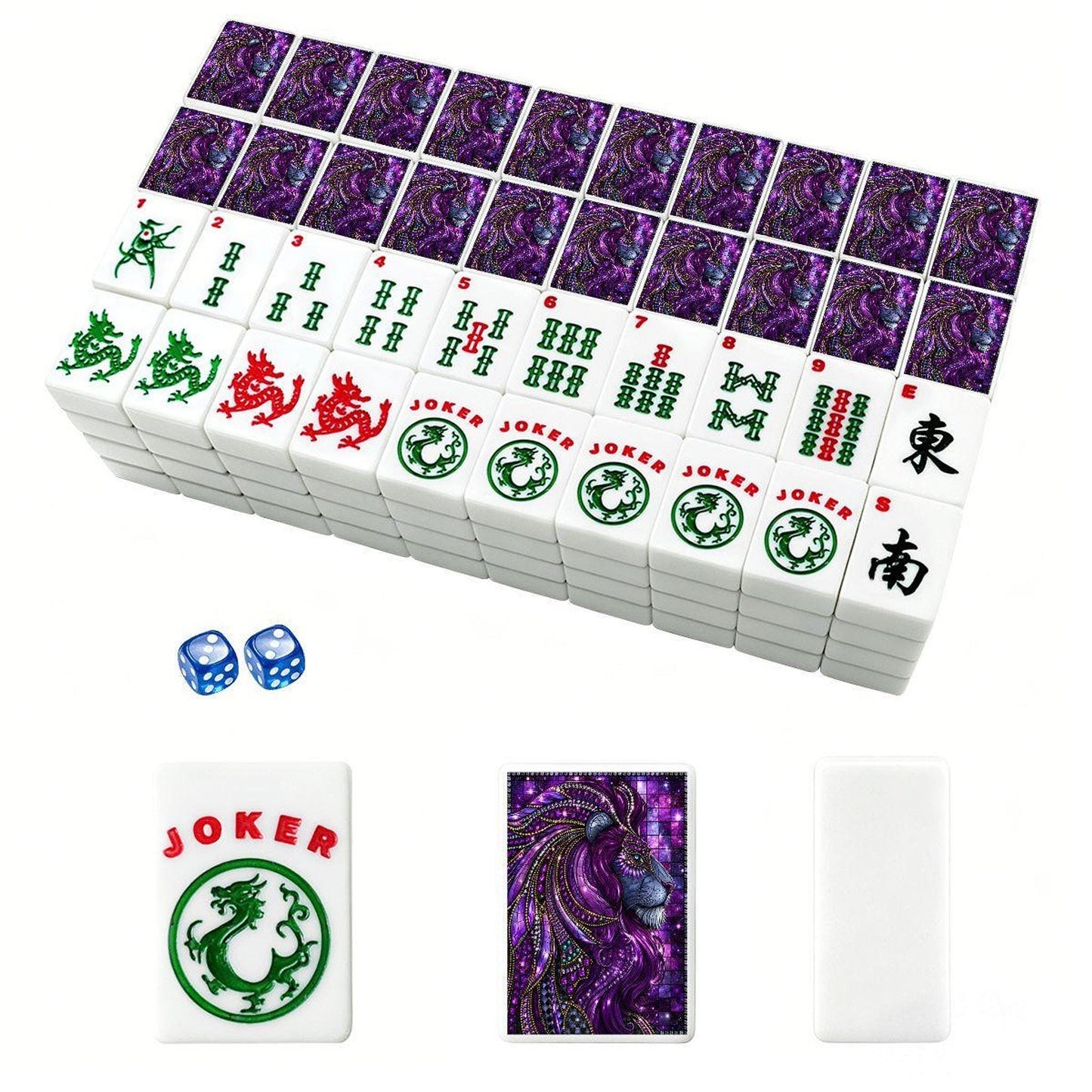 Acrylic Mahjong Tiles Set, 166-Piece Luxury Game with Majestic Lion Design
