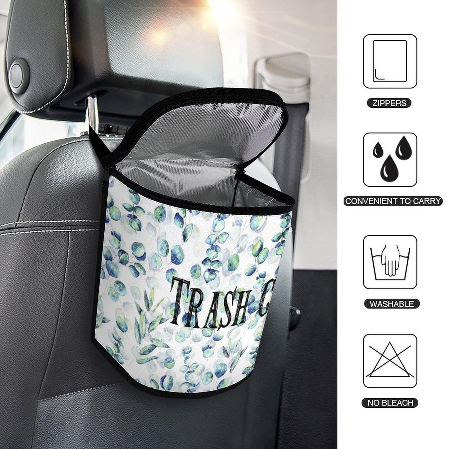Floral Car Trash Can, Compact Hanging Bin for Travel and Vehicle Organization