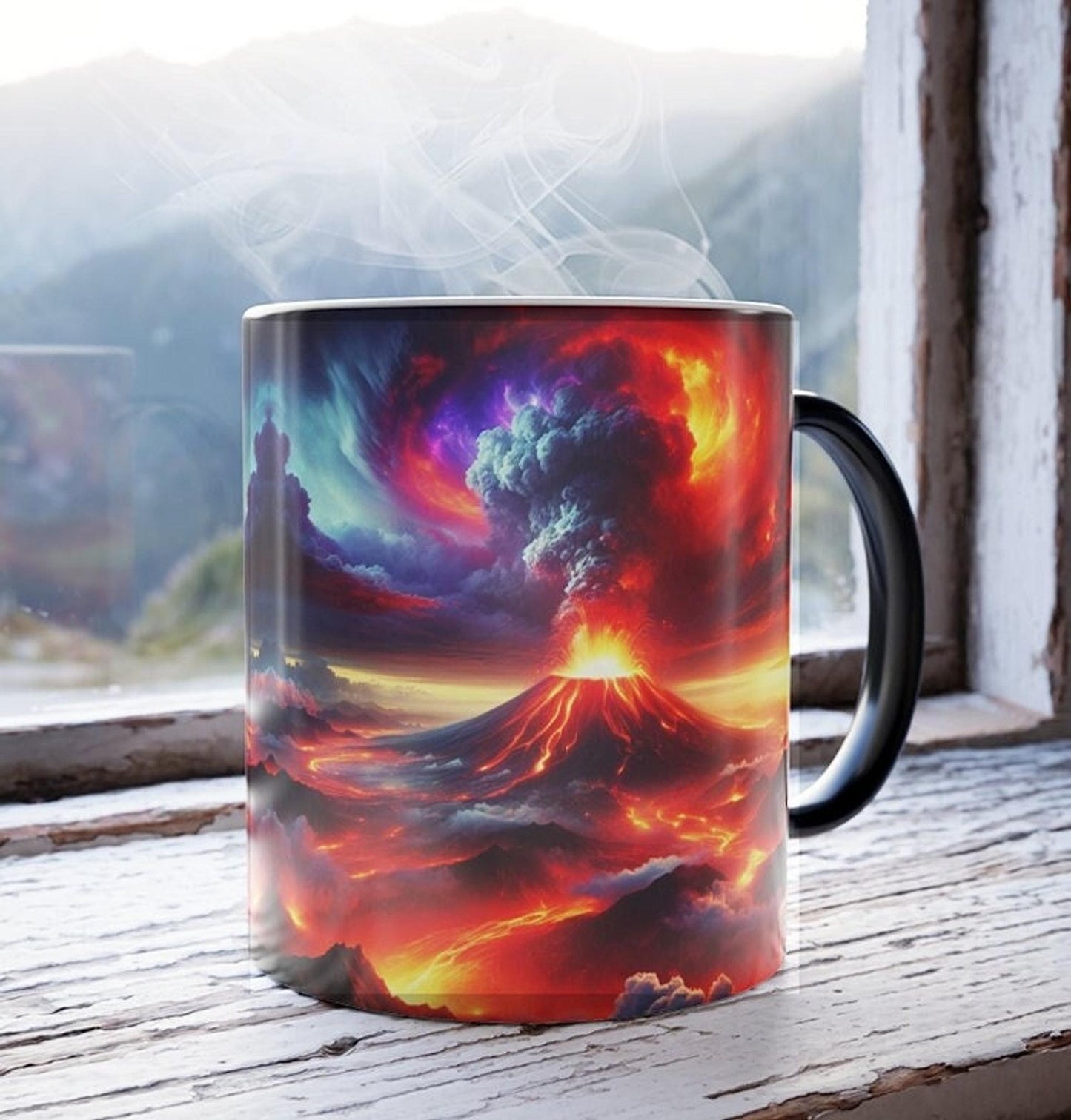 Erupting Volcano Color-Changing Mug, 11 oz Ceramic Coffee Cup for Hot Beverages