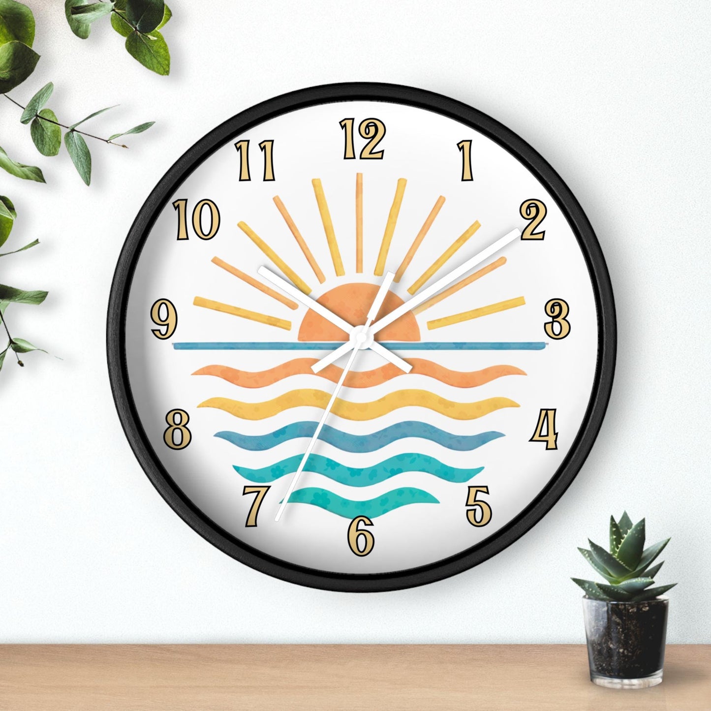 Lover Gift Sun And Ocean Wave Wall Clock, 10 x 10 Wood Frame