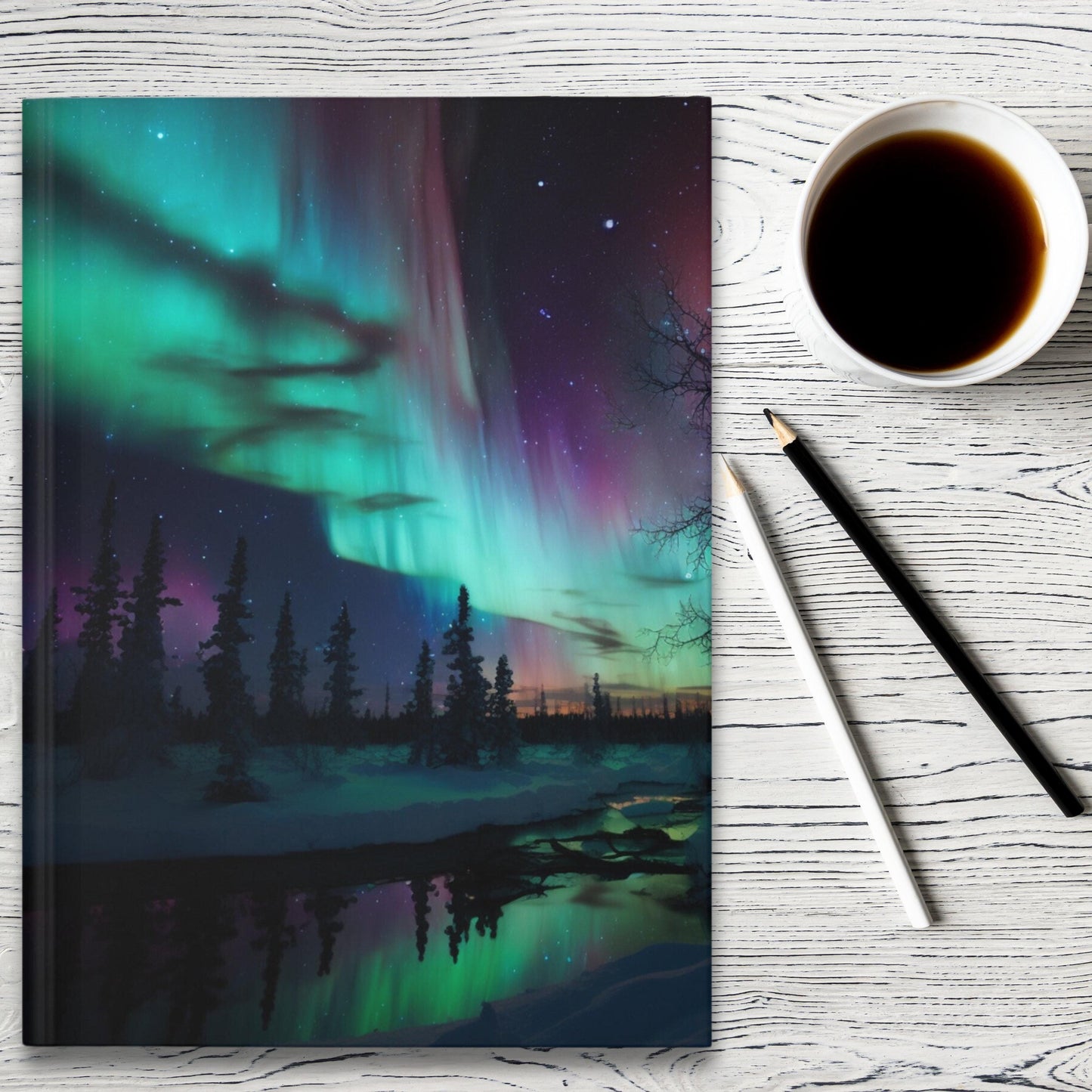 Aurora Borealis Inspired Hardcover Journal, Northern Lights Design for Creative Expression
