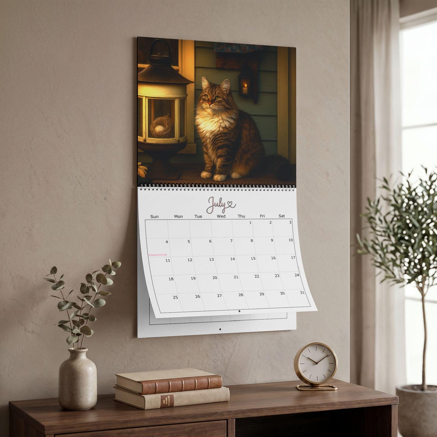 Shabby Chic Cat Wall Calendar 2027, Floral Kitten Monthly Planner in Two Sizes