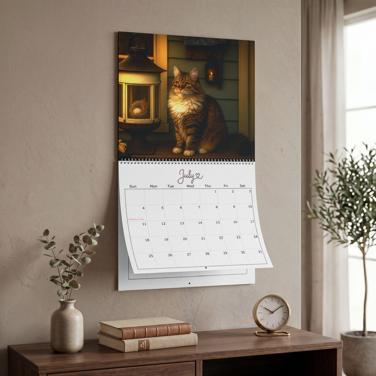 Shabby Chic Cat Wall Calendar 2027, Floral Kitten Monthly Planner in Two Sizes