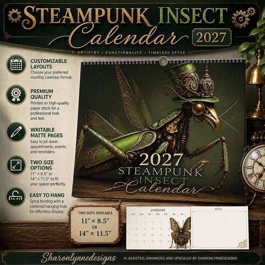 2027 Steampunk Wall Calendar, Vintage Industrial Decor with Writable Matte Pages