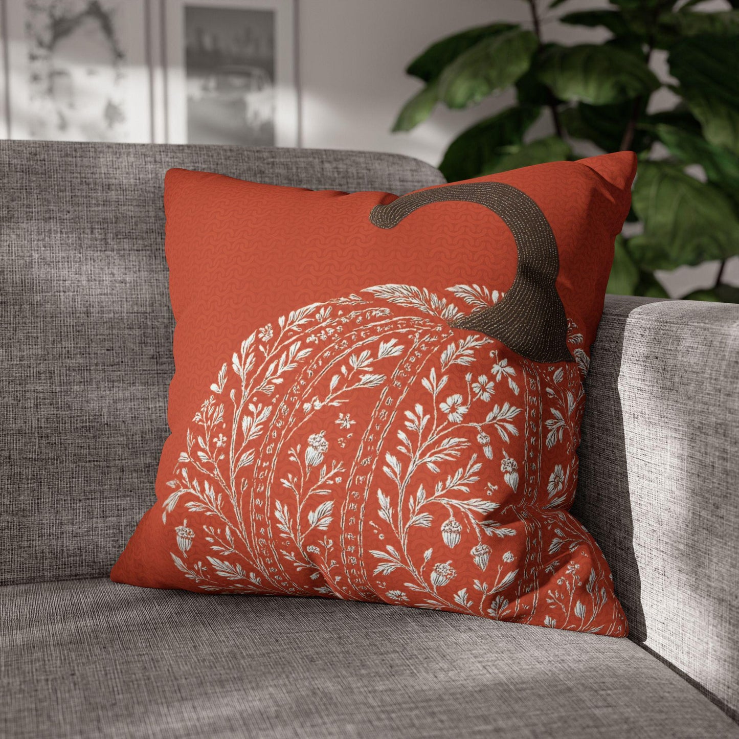 Autumn Pumpkin Square Pillowcase, Faux Suede Double-Sided Print with Concealed Zipper