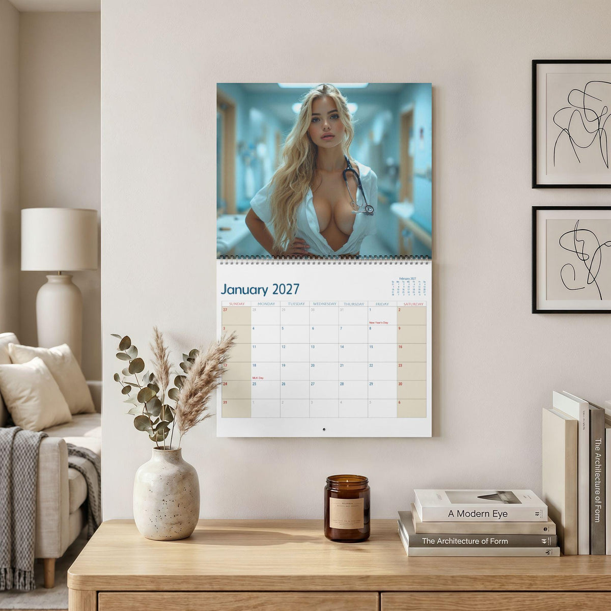 Man Cave Wall Calendar - Monthly Planner for him, Office Organizer, Masculine Home Decor