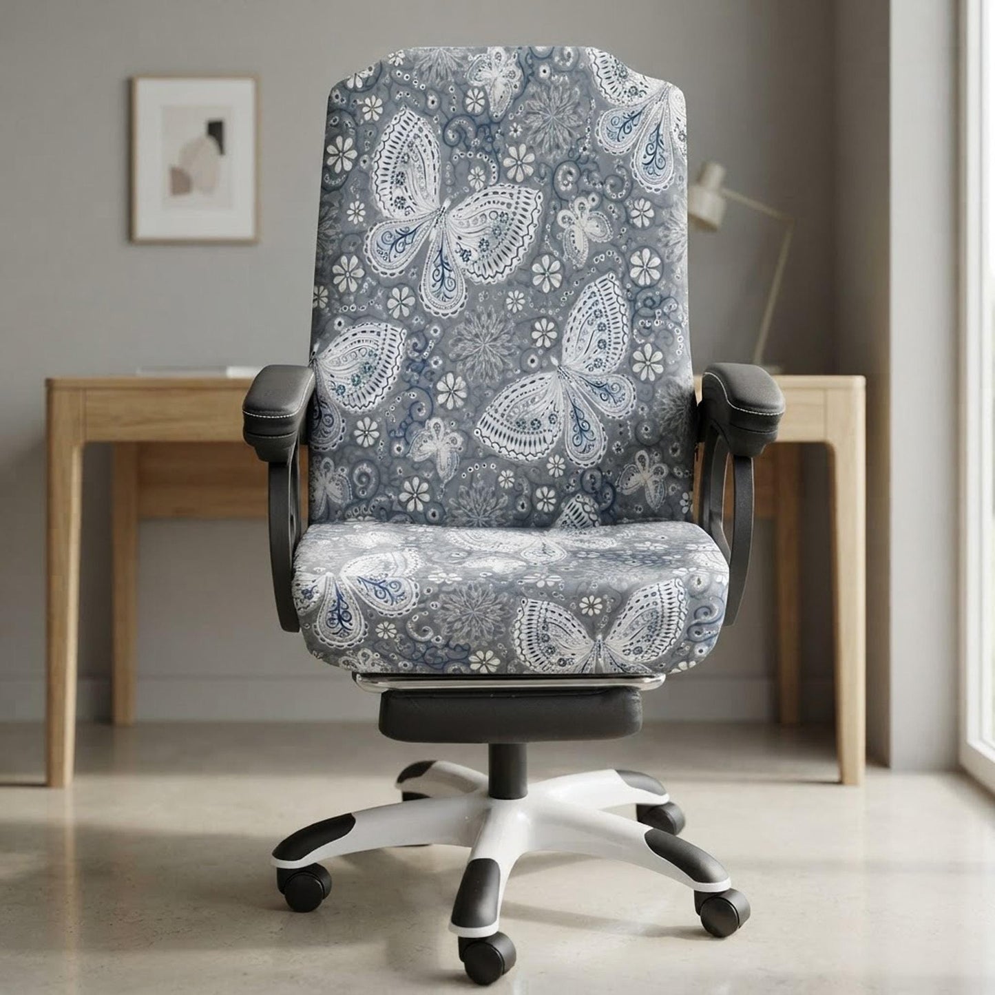 Office Chair Cover, Butterfly Design In Stretchy Milk Silk, Machine Washable