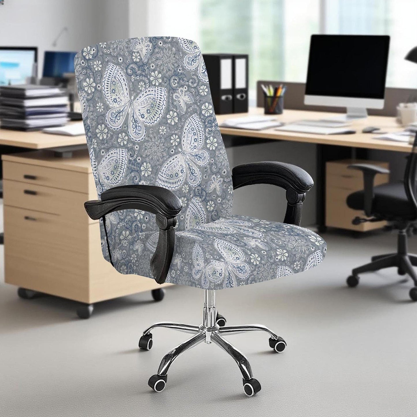 Office Chair Cover, Butterfly Design In Stretchy Milk Silk, Machine Washable