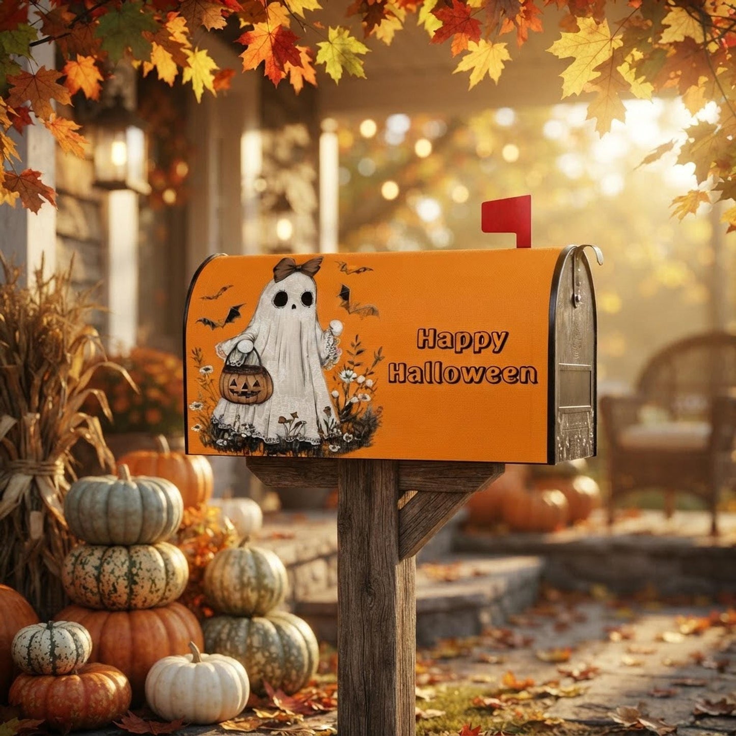 Weatherproof Holiday Mailbox Wrap, Waterproof 100% Oxford Polyester with Magnetic Halloween Design