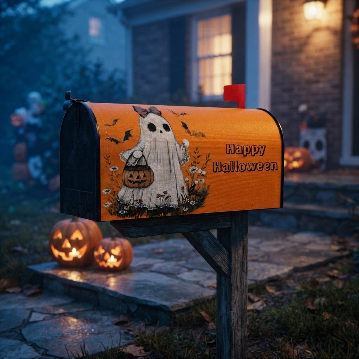Weatherproof Holiday Mailbox Wrap, Waterproof 100% Oxford Polyester with Magnetic Halloween Design