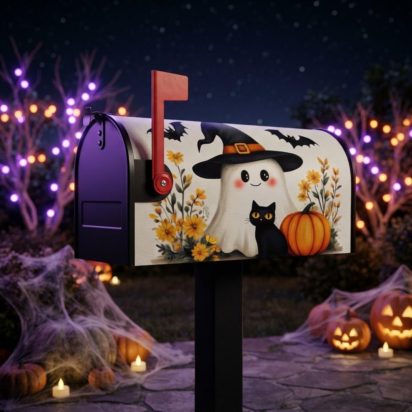 Ghostly Country Post Mailbox Cover, Waterproof Oxford Cloth, Magnetic Outdoor Halloween Decor