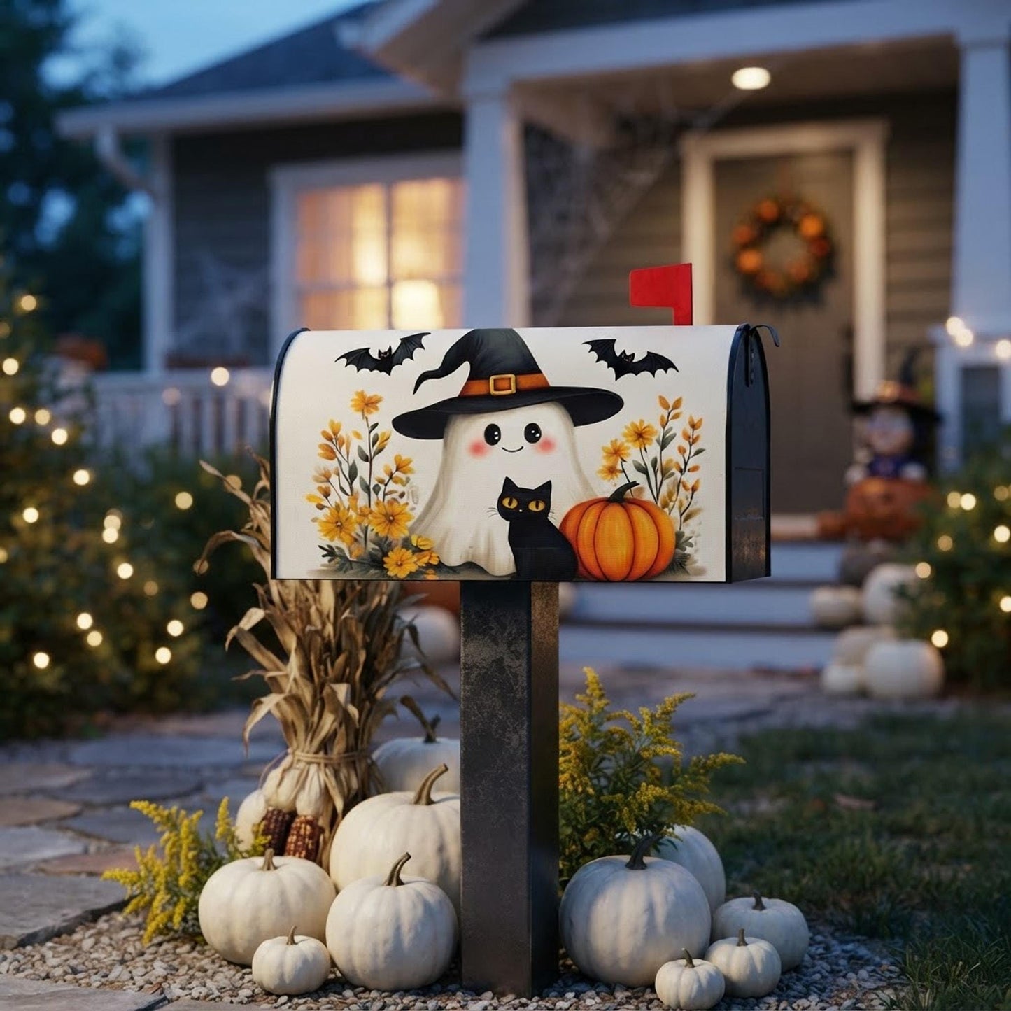 Ghostly Country Post Mailbox Cover, Waterproof Oxford Cloth, Magnetic Outdoor Halloween Decor