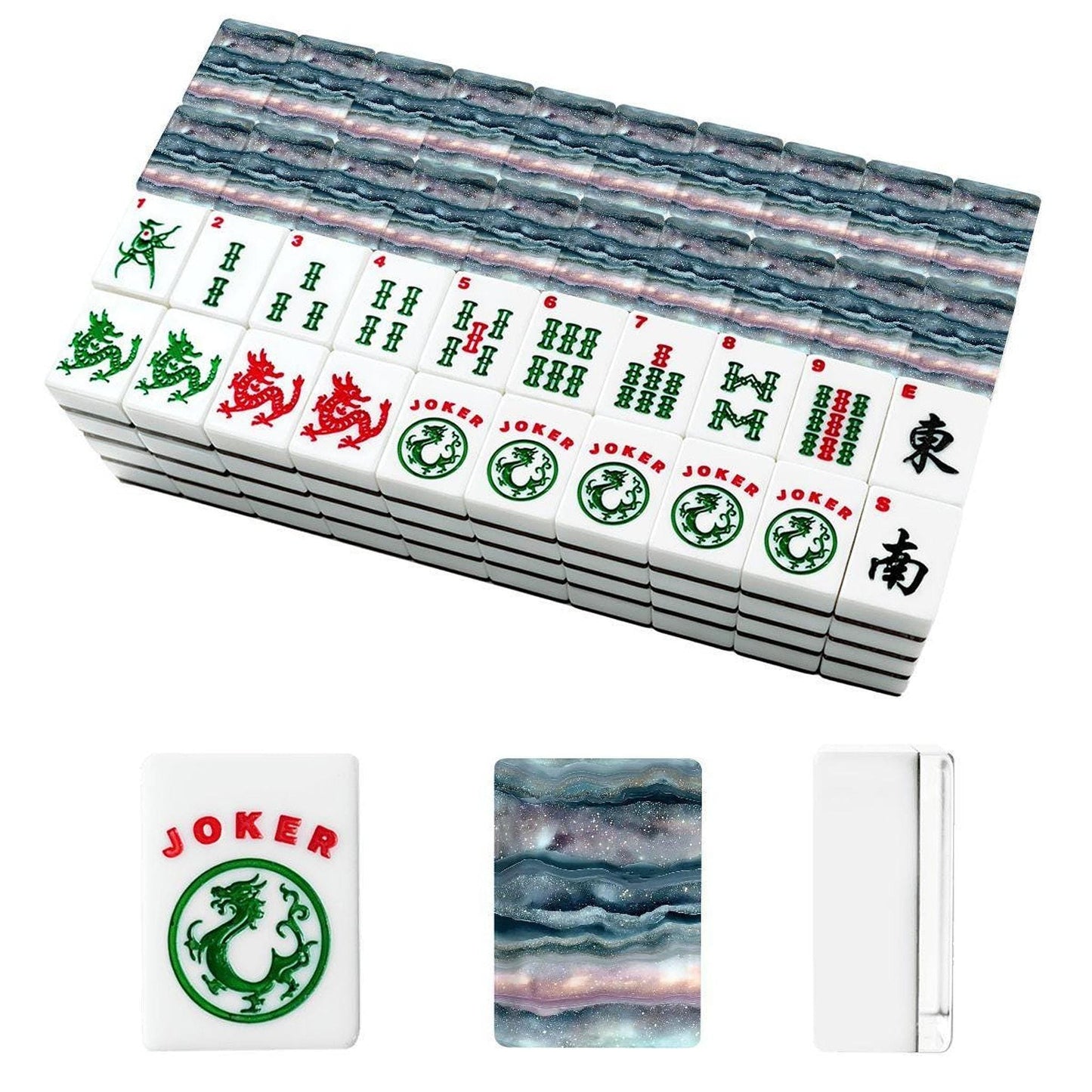 Entertainment Luxury American Mahjong Set, Blue Marble Acrylic with 166 Pieces