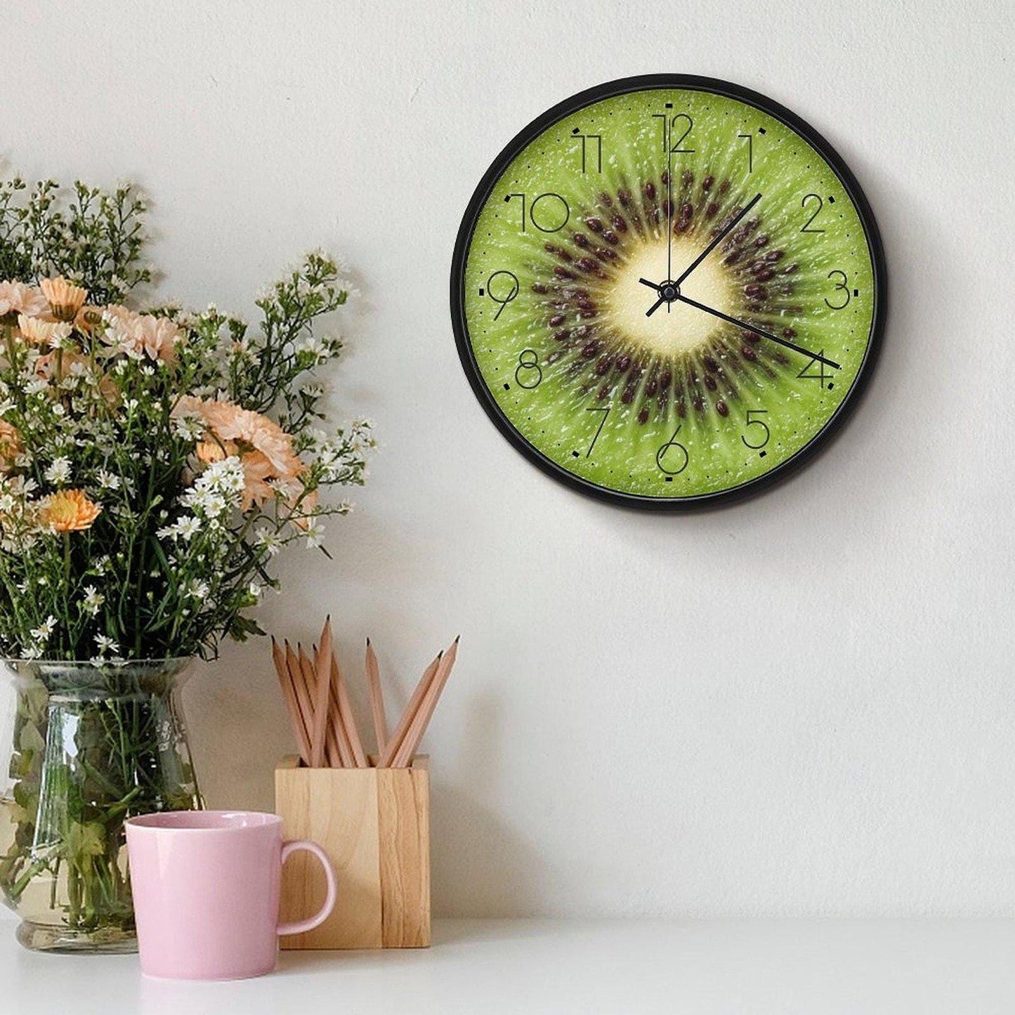 Restaurant Timepiece, Round Kiwi Slice Wall Clock with Silent Sweeping Seconds Movement