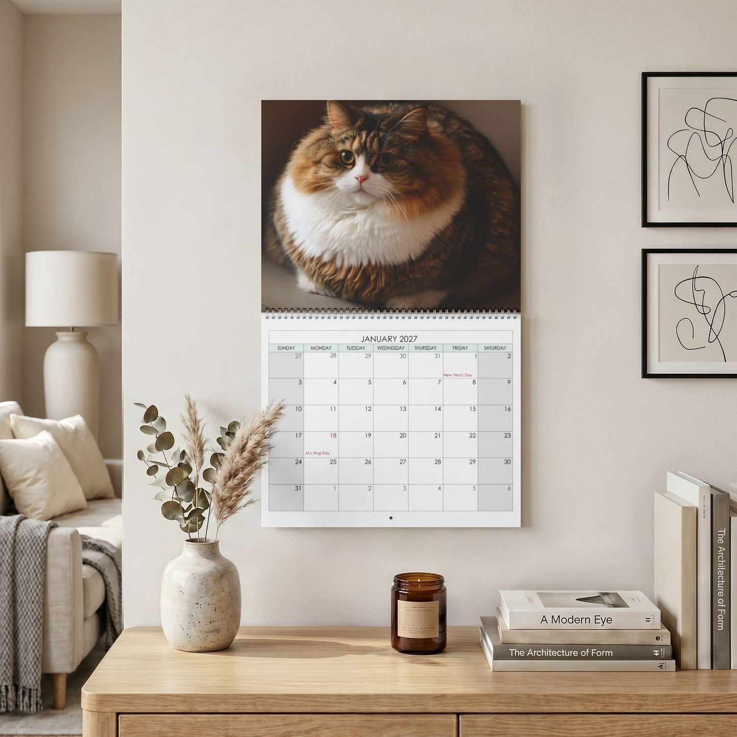 Fat Cat 2027 Wall Calendar | Playful Pet Photos, Writable Grid