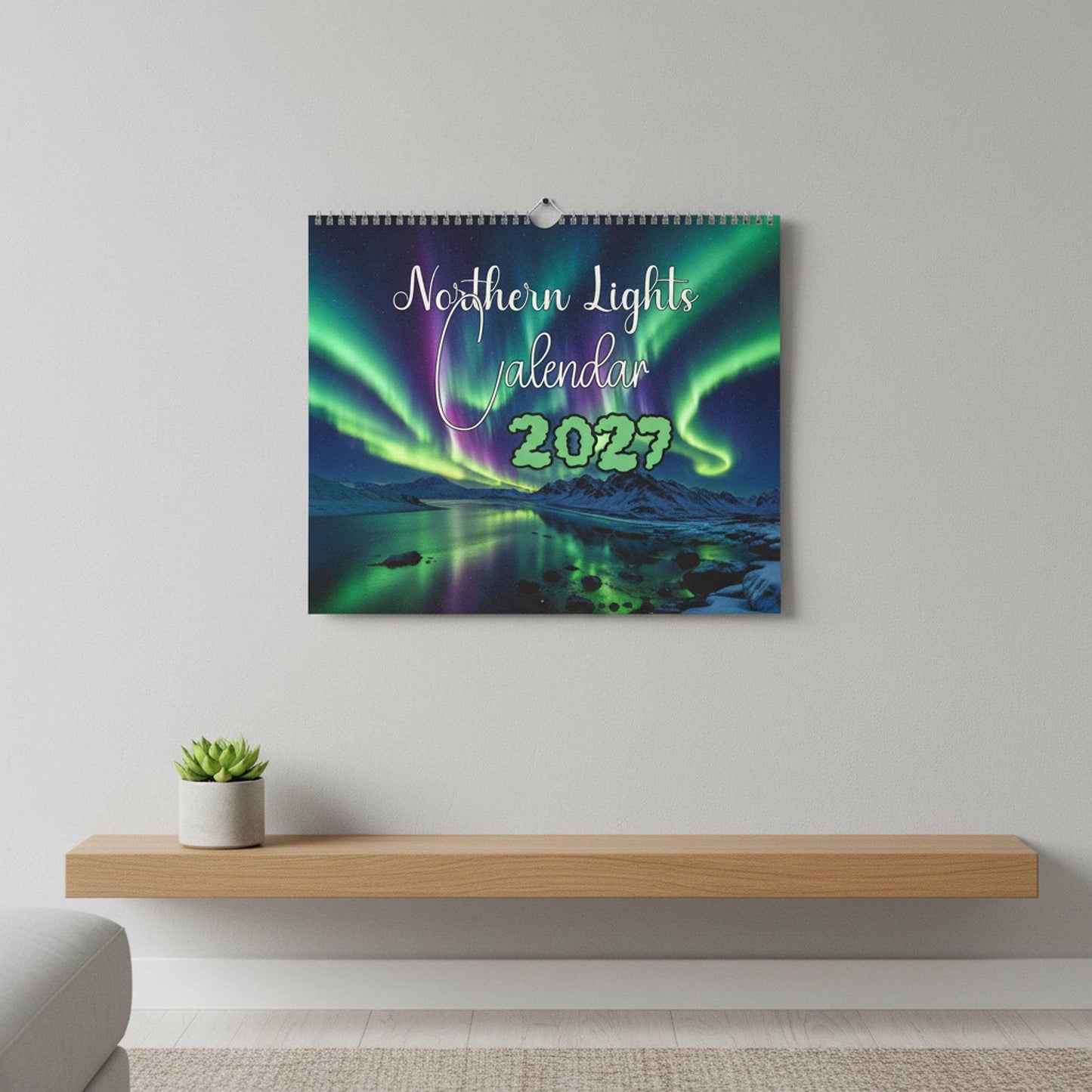 Northern Lights Wall Calendar 2027, Aurora Borealis Imagery on Matte Paper, Spiral Wire Binding
