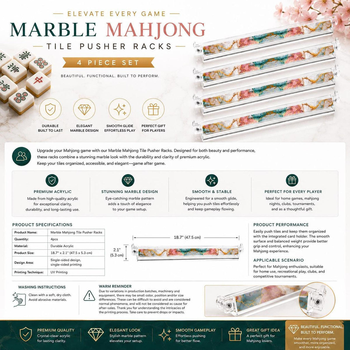 Marble Mahjong Tile Pusher Racks 4pcs