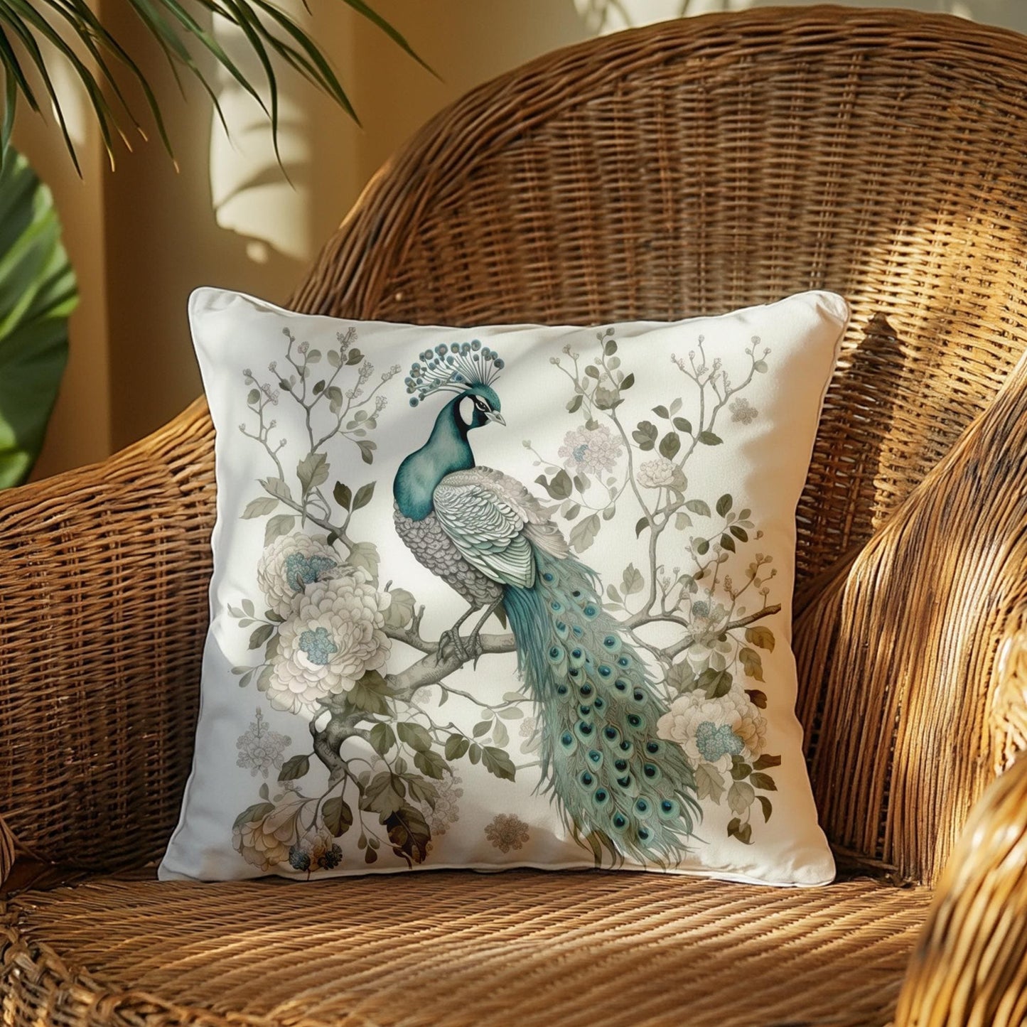 Peacock Pillow, Double-Sided 100% Spun Polyester Cover in Four Sizes