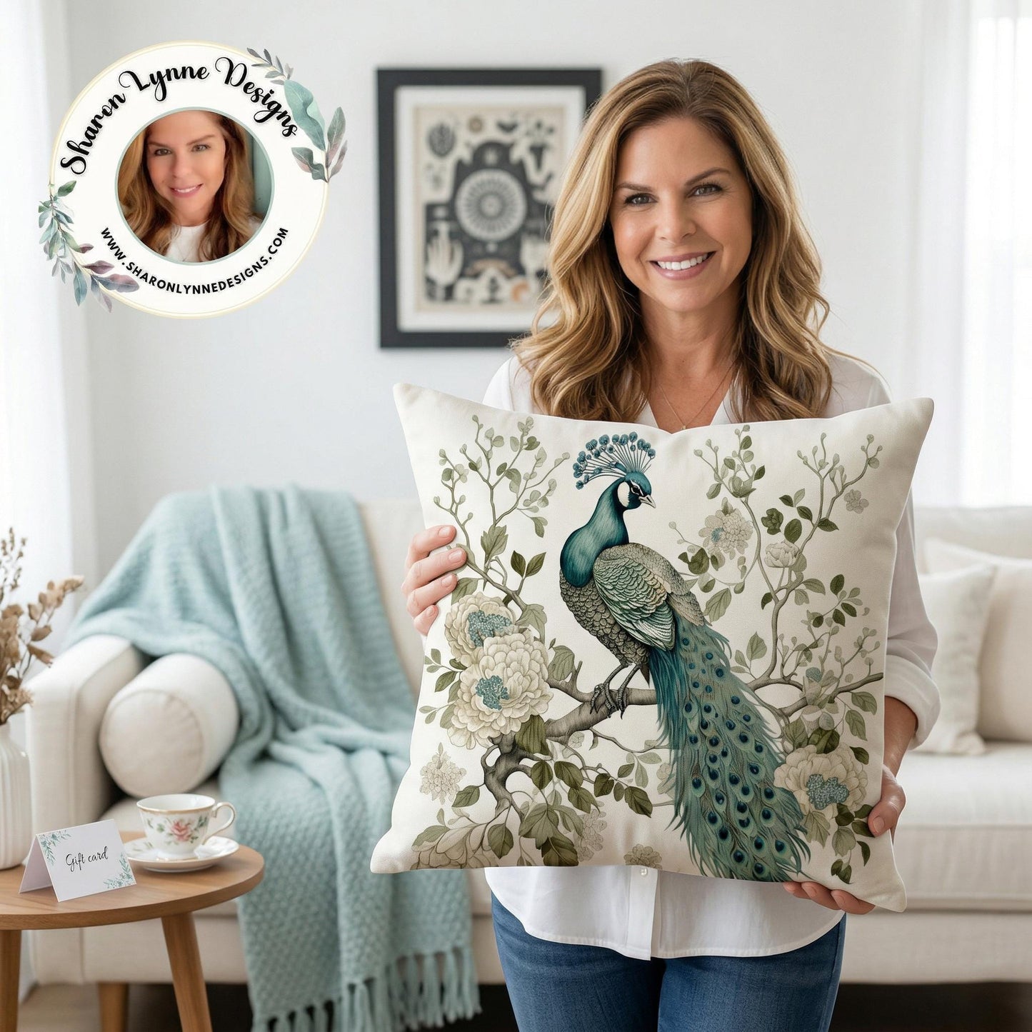 Peacock Pillow, Double-Sided 100% Spun Polyester Cover in Four Sizes