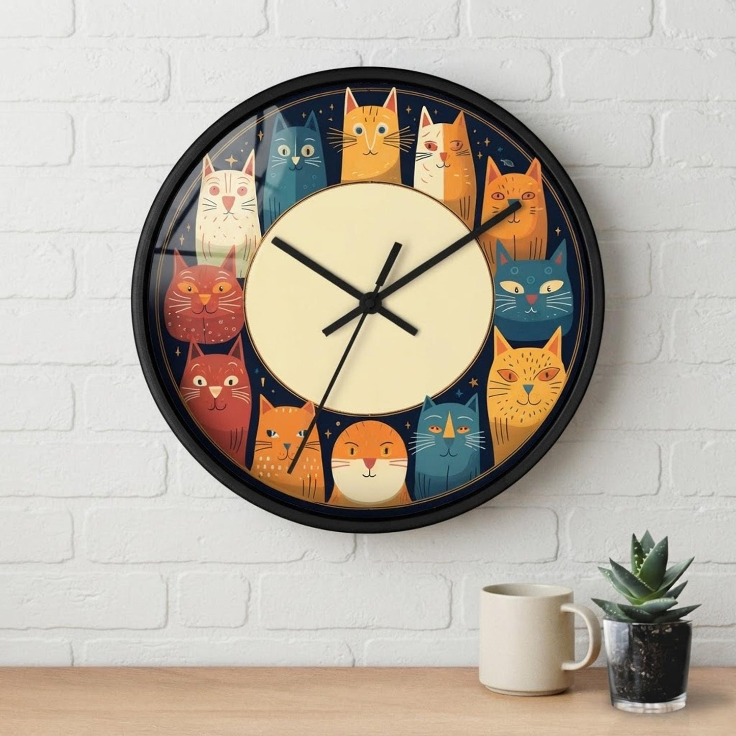 Retro Feline Cat Wall Clock, Plexiglass Design, Silent Sweep (10 x 10 x 2 Inches)