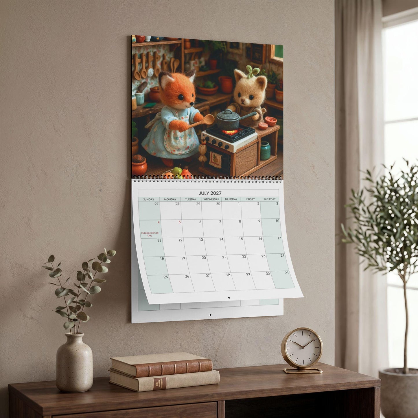 2027 Miniature Cuddly Animal Tea Party Wall Calendar