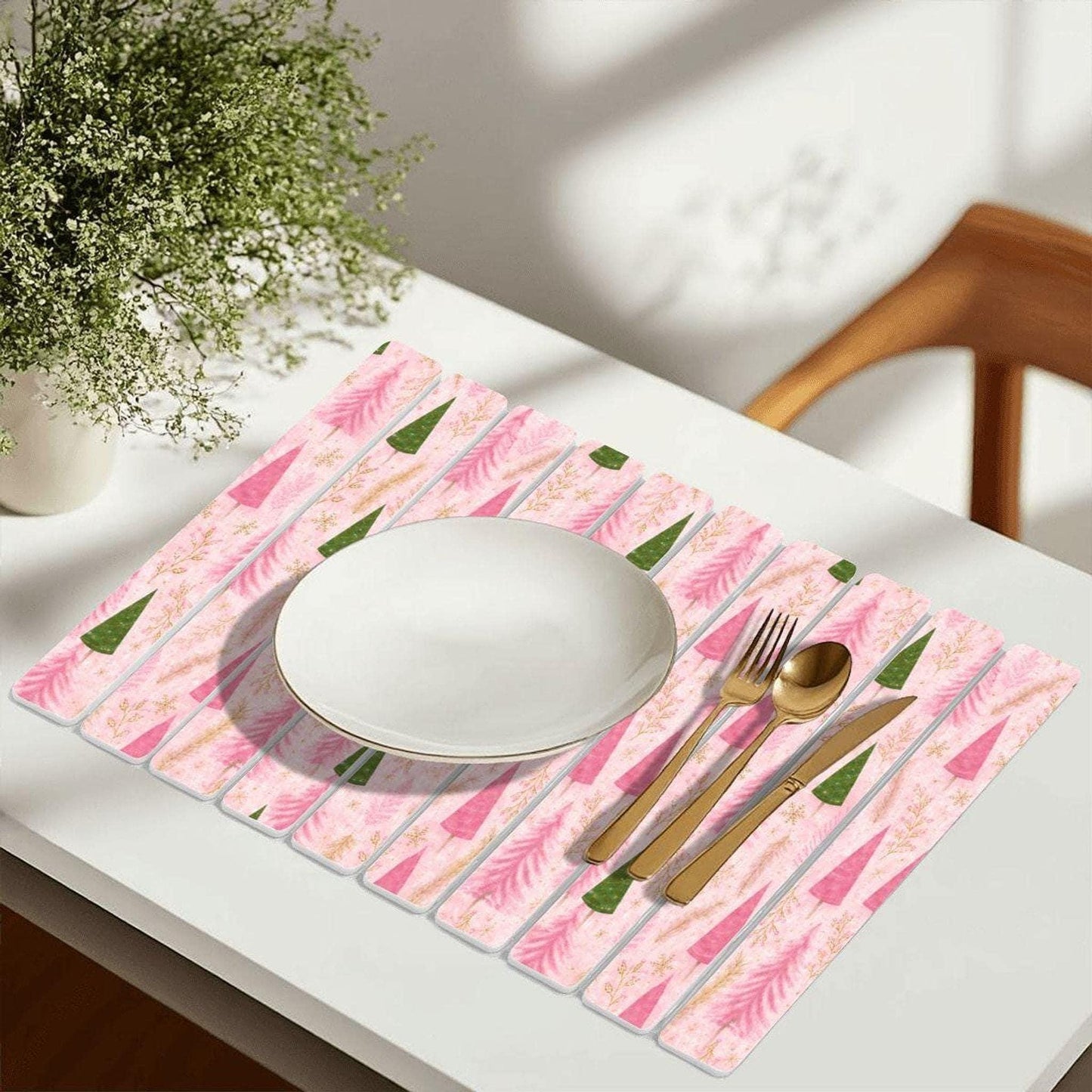 Pink Dish Drying Mat, Christmas Tree Design, 24" x 16" Diatomaceous Stone