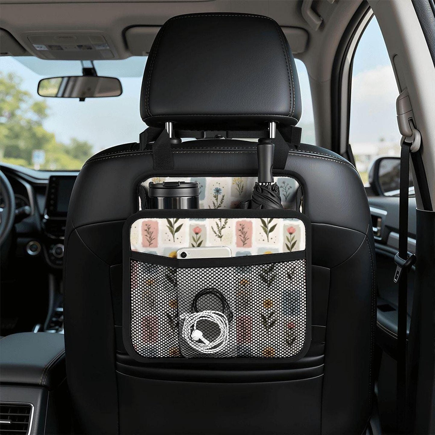 Backseat Organize Floral Car Seat Organizer, Durable PU, 9.6 × 5.0 × 9.1 Inches