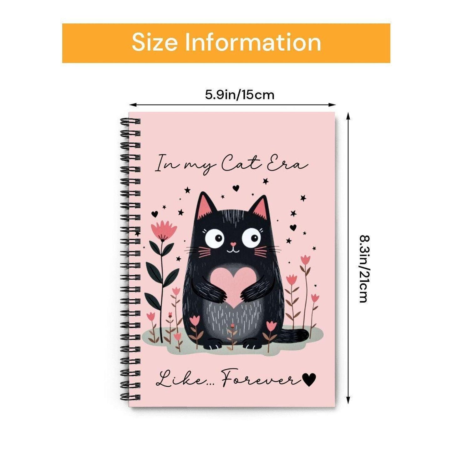 Spiral Cat Notebook, Pink Feline Journal, 165 Ruled Pages