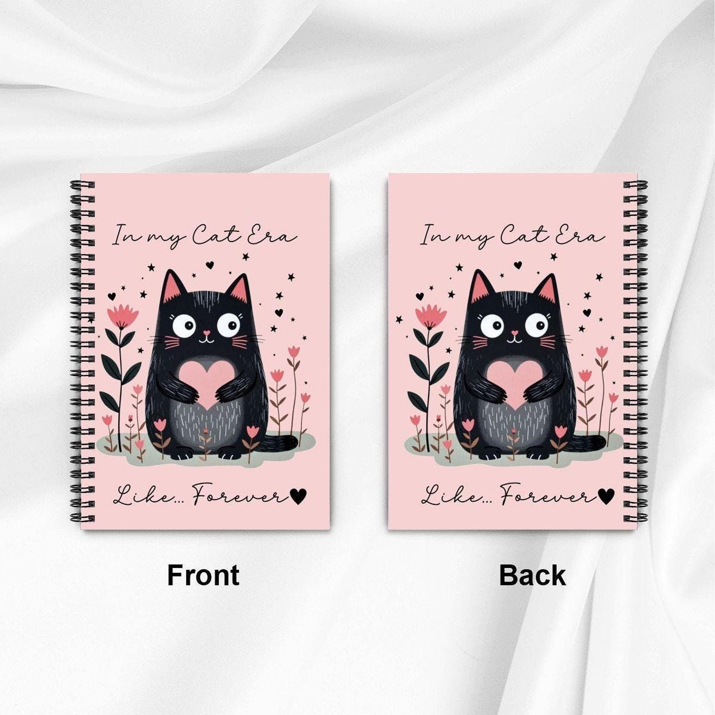 Spiral Cat Notebook, Pink Feline Journal, 165 Ruled Pages