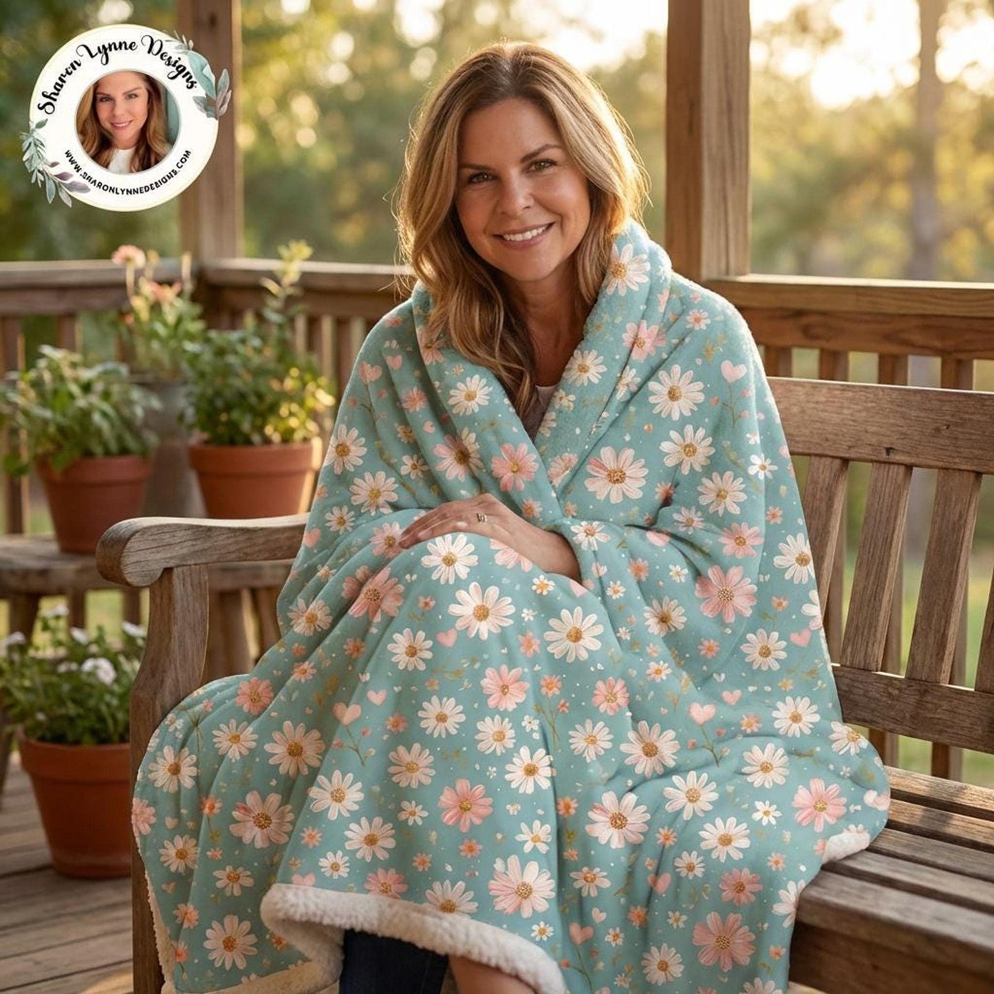 Botanical Comfort Sherpa Blanket, Reversible Daisy Floral Design with 100% Polyester Fleece Reverse