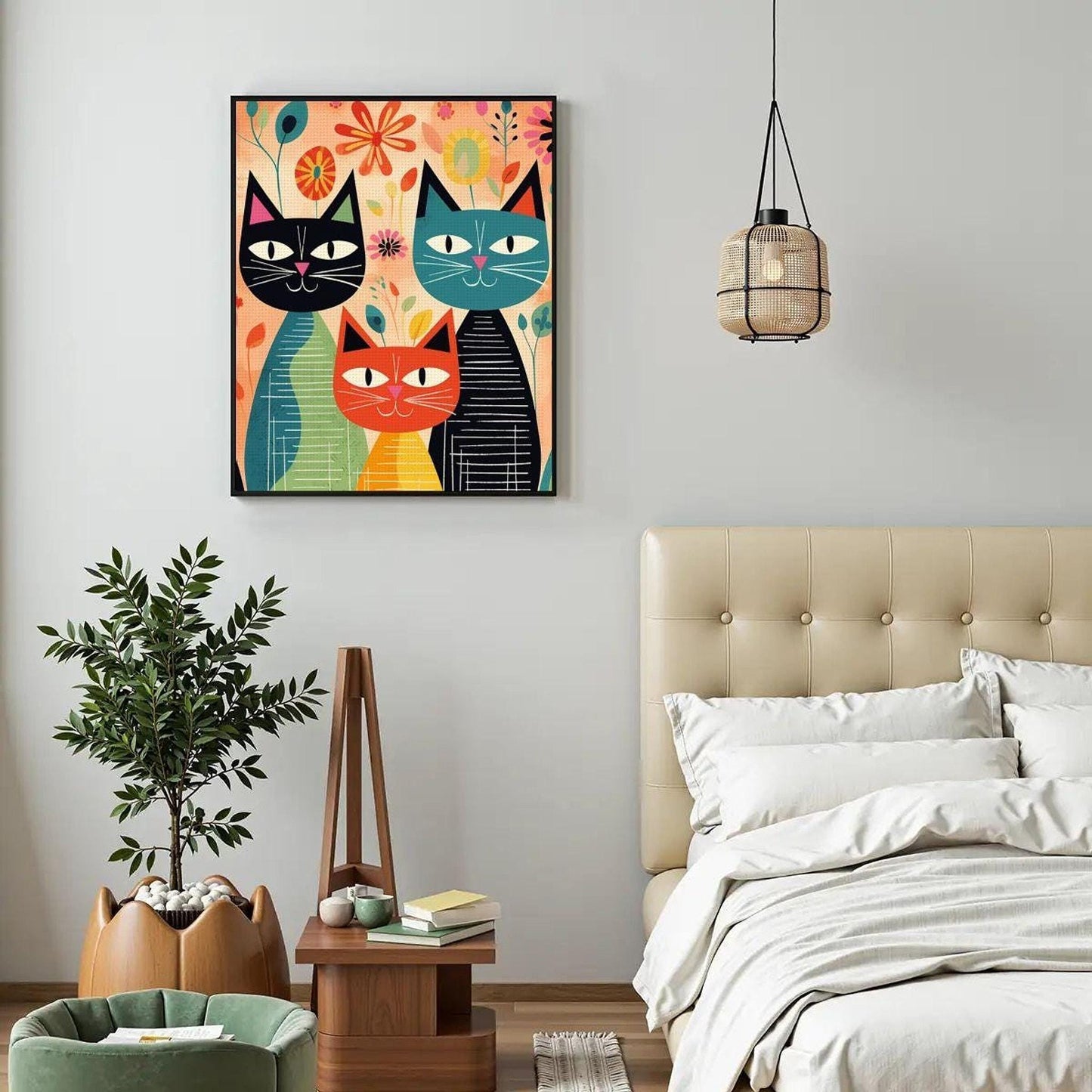 Retro Cat Diamond Art Kit, 16 x 20 Inch Canvas with Acrylic Beads