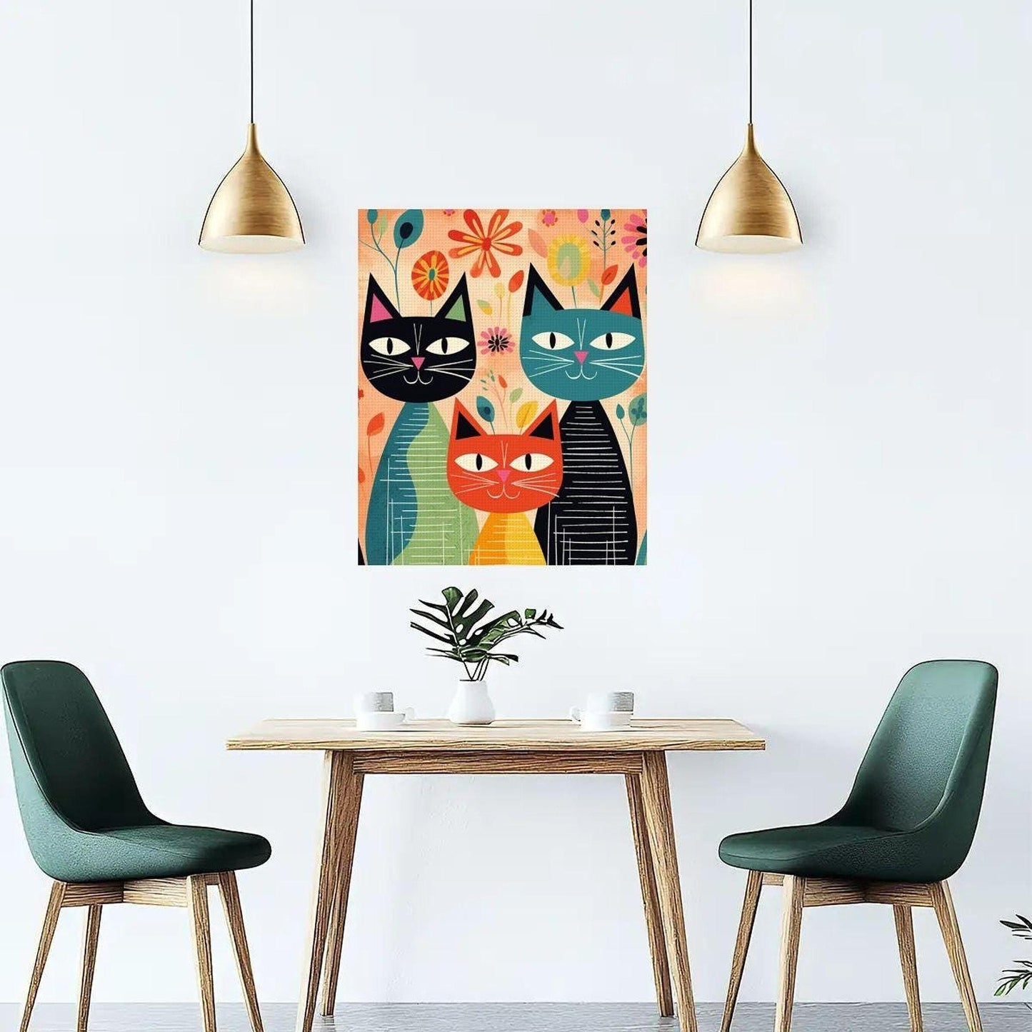 Retro Cat Diamond Art Kit, 16 x 20 Inch Canvas with Acrylic Beads