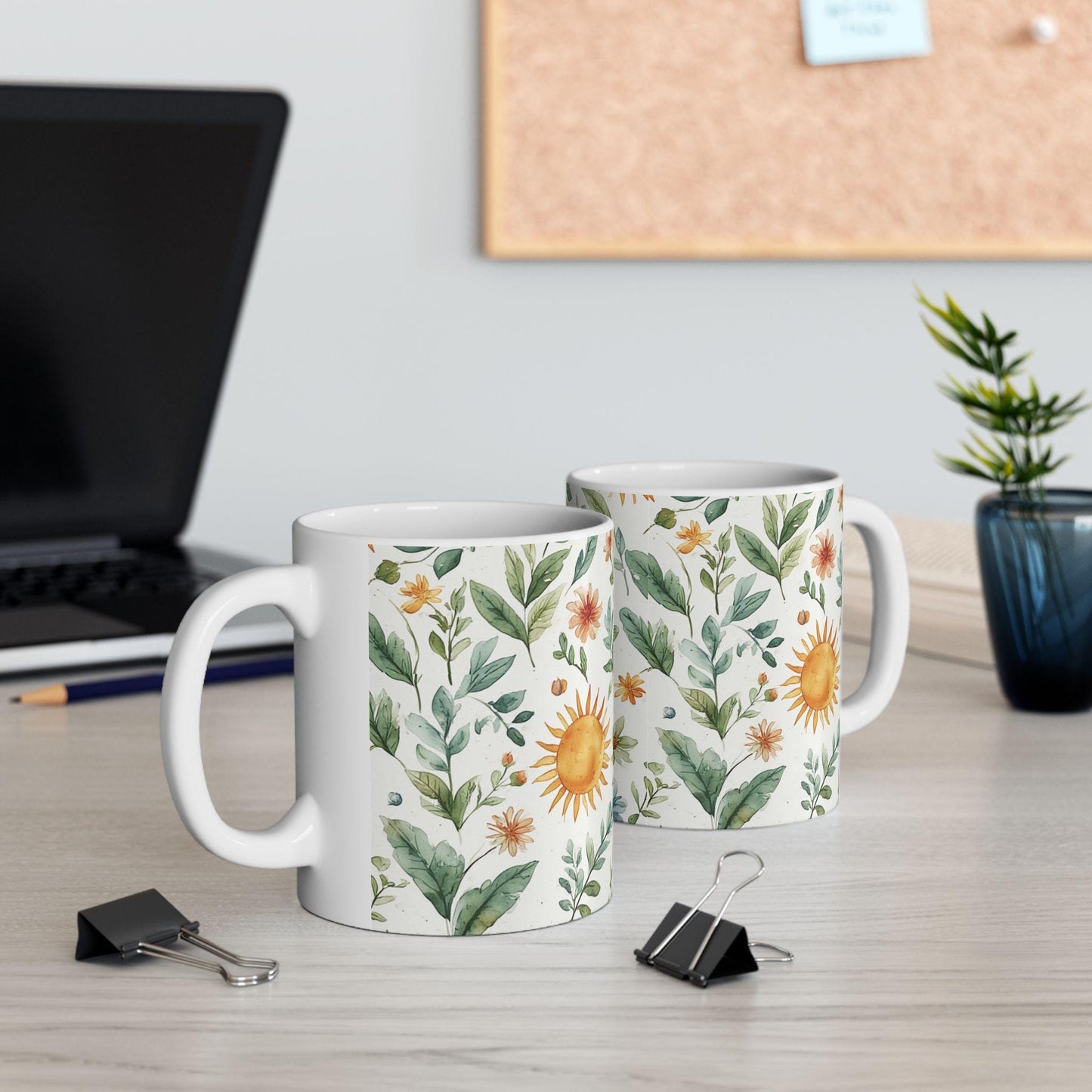 Flower Mug, Watercolor Wildflowers on Glossy White Ceramic, 11 or 15 oz, Microwave-Safe