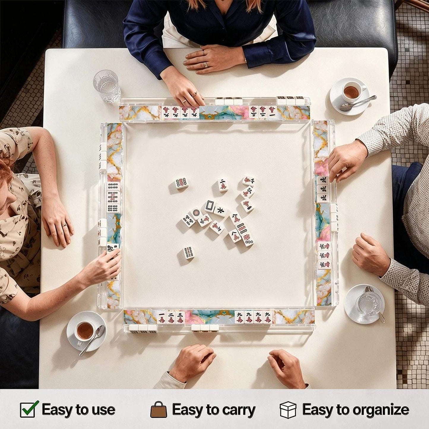 Marble Extended Mahjong Rack Set of 4 – Scalloped Magnetic Tile Pushers