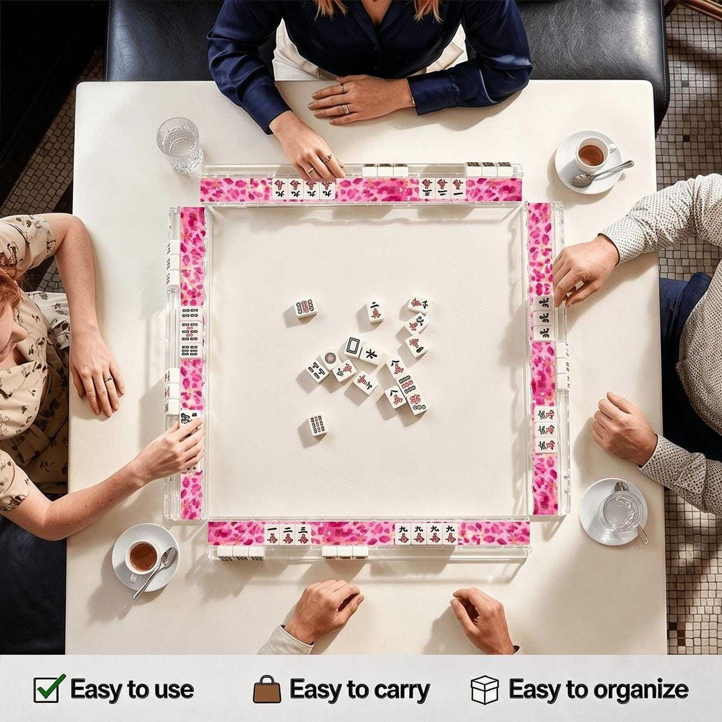 Pink Cheetah Mahjong Rack Set of 4, Extended Acrylic Magnetic Pushers