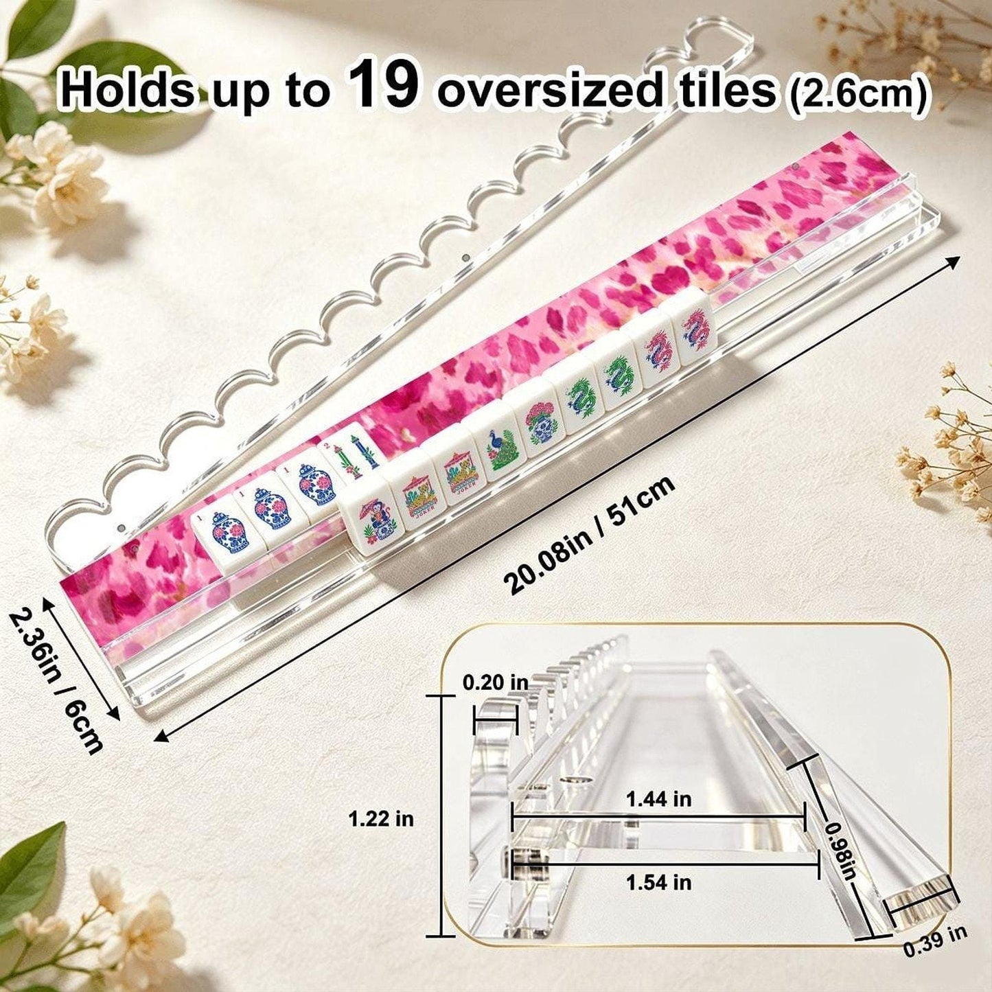 Pink Cheetah Mahjong Rack Set of 4, Extended Acrylic Magnetic Pushers