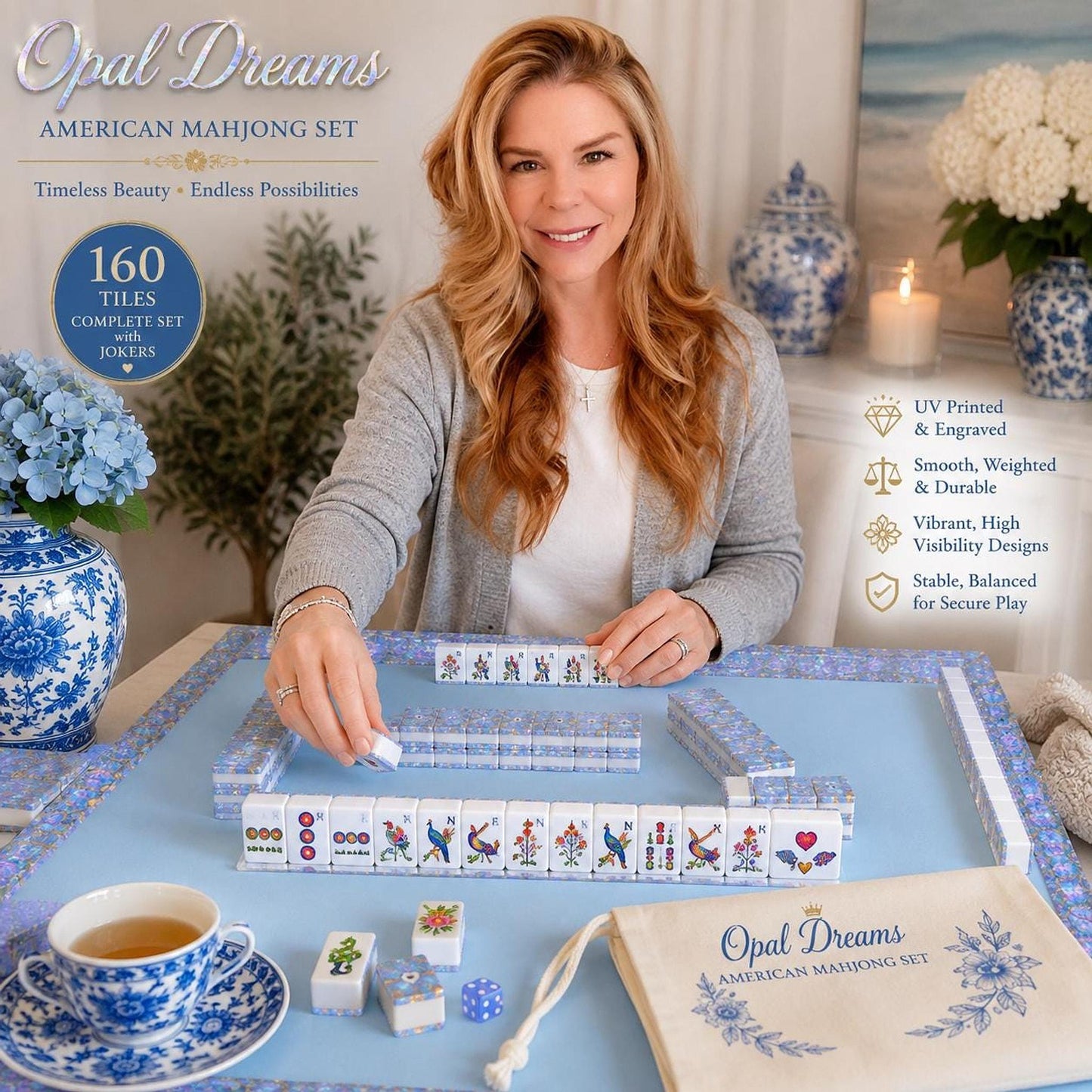 Opal Dreams American Mahjong Tiles (Traditional Porcelain Style)
